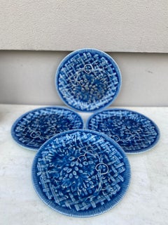 19th Century Blue Majolica Grapes Plate Choisy Le Roi