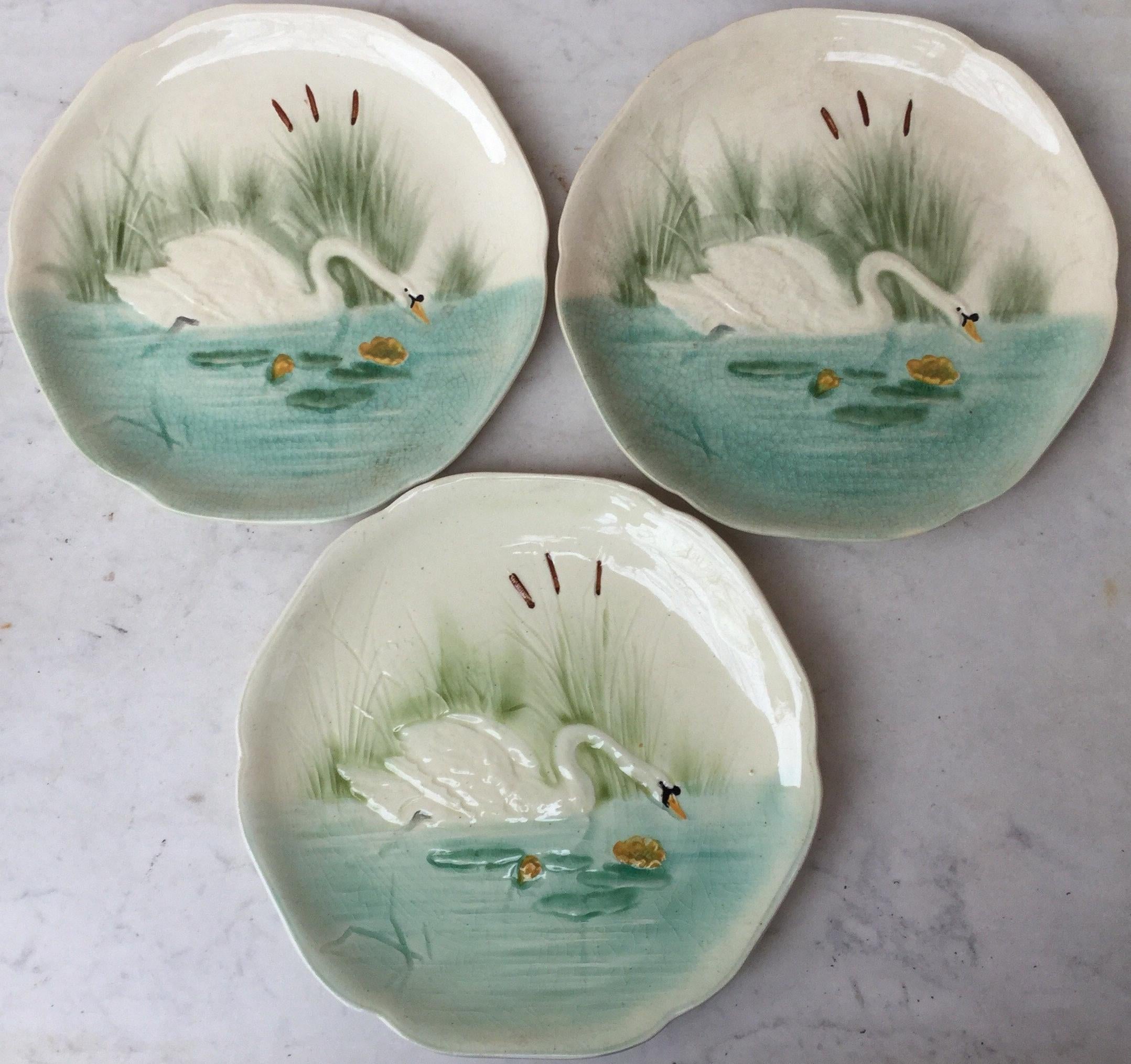Majolica Piatto in maiolica del XIX secolo con gallina e pulcini Choisy-le-Roi in vendita