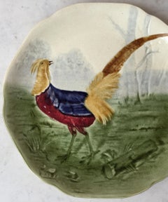 19th Century Blue Majolica Pheasant Plate Choisy Le Roi