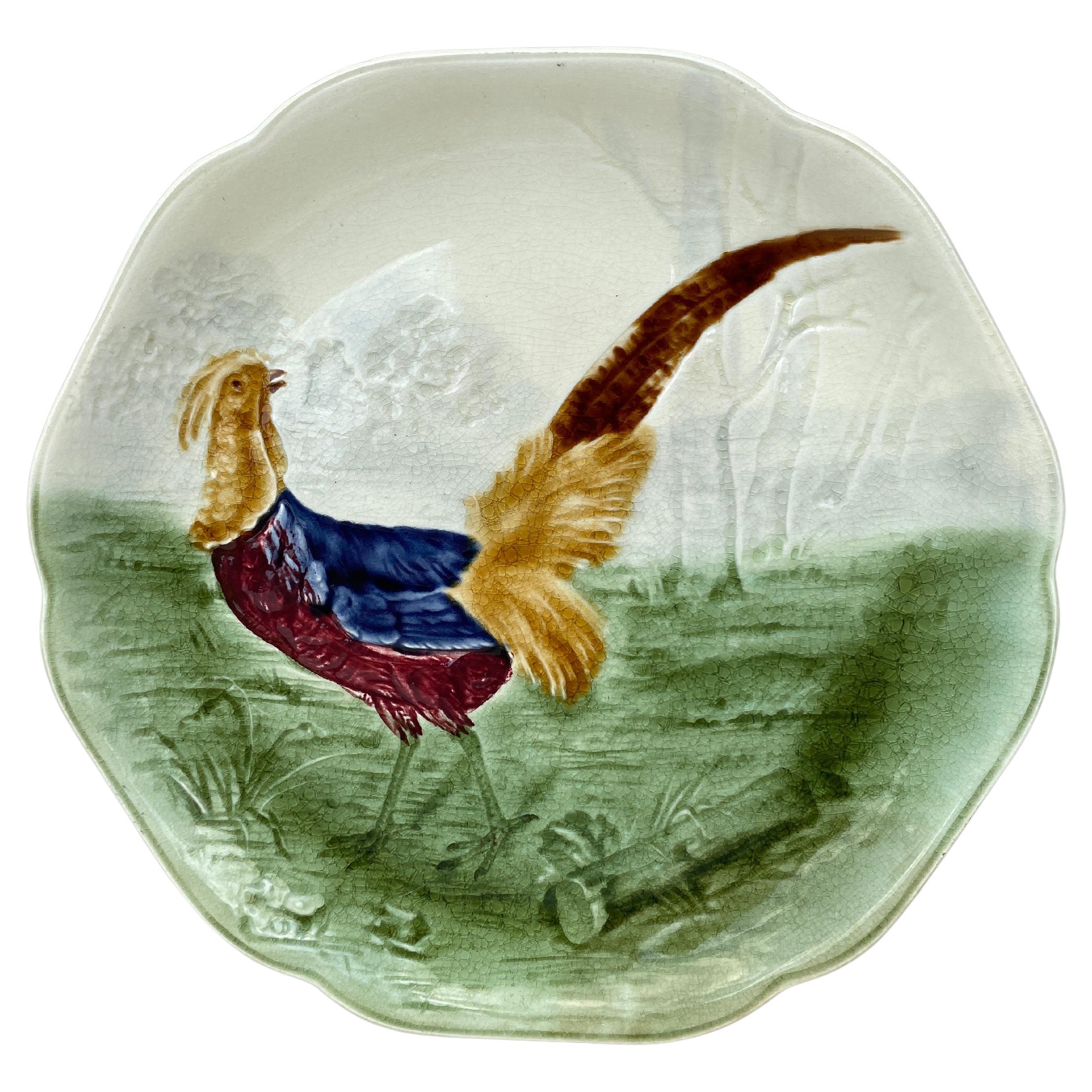19th Century Majolica Pheasant Plate Choisy Le Roi