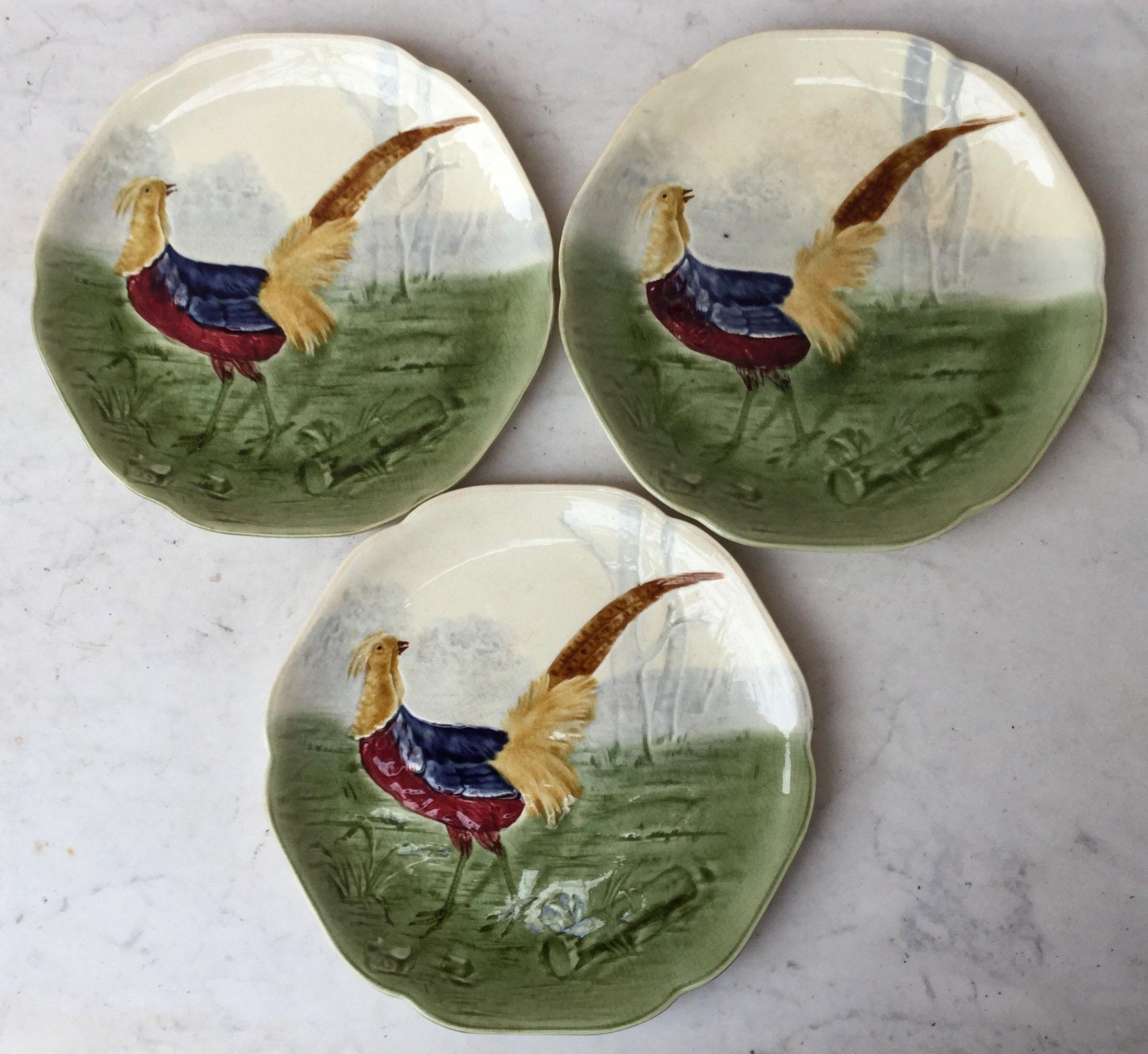 Late 19th Century 19th Century Majolica Rooster Plate Choisy Le Roi For Sale