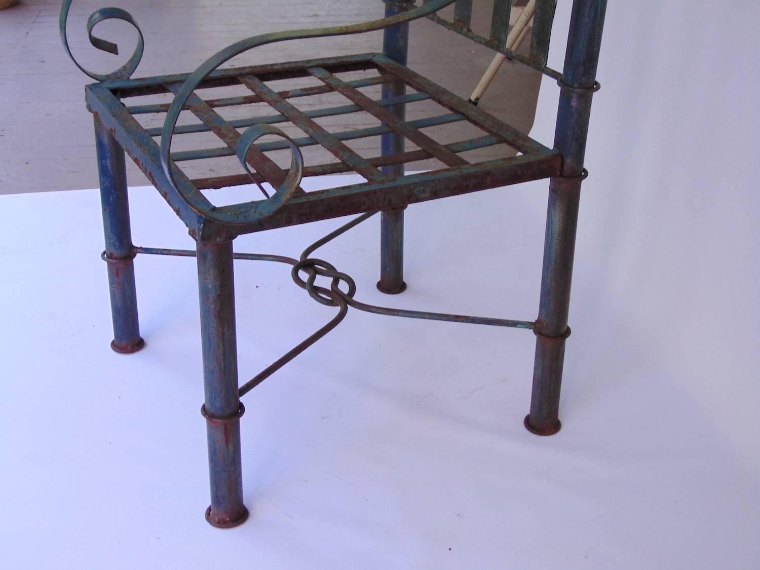 Dark Blue Metal 19th Century American Garden Chair In Excellent Condition For Sale In Hudson, NY