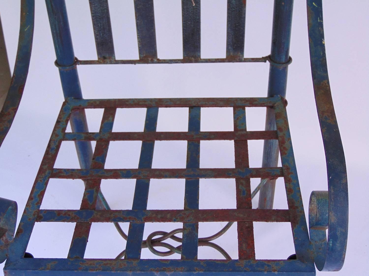 Mid-20th Century Dark Blue Metal 19th Century American Garden Chair For Sale