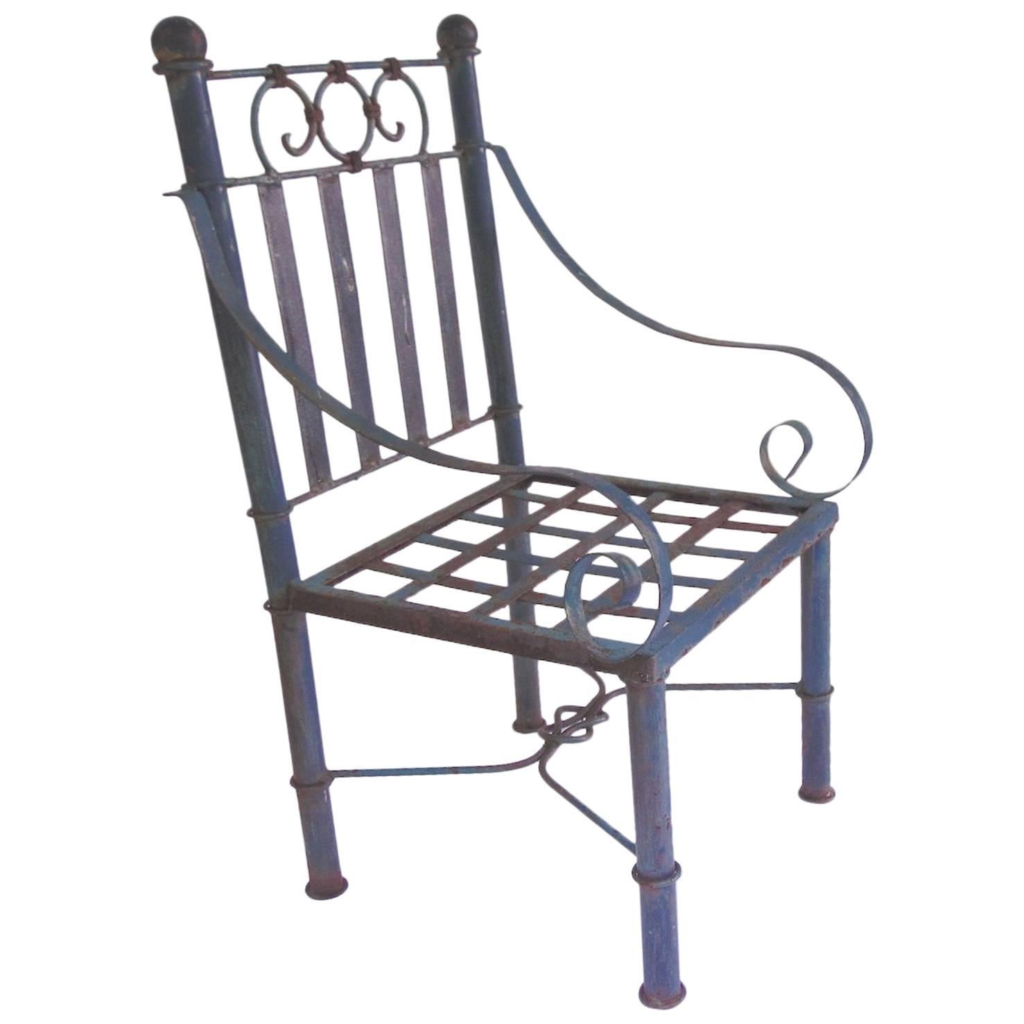 Dark Blue Metal 19th Century American Garden Chair For Sale