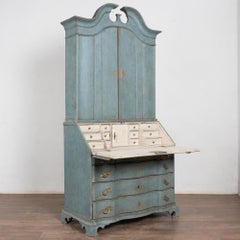 19th Century Blue Oak Secretary Bureau from Denmark