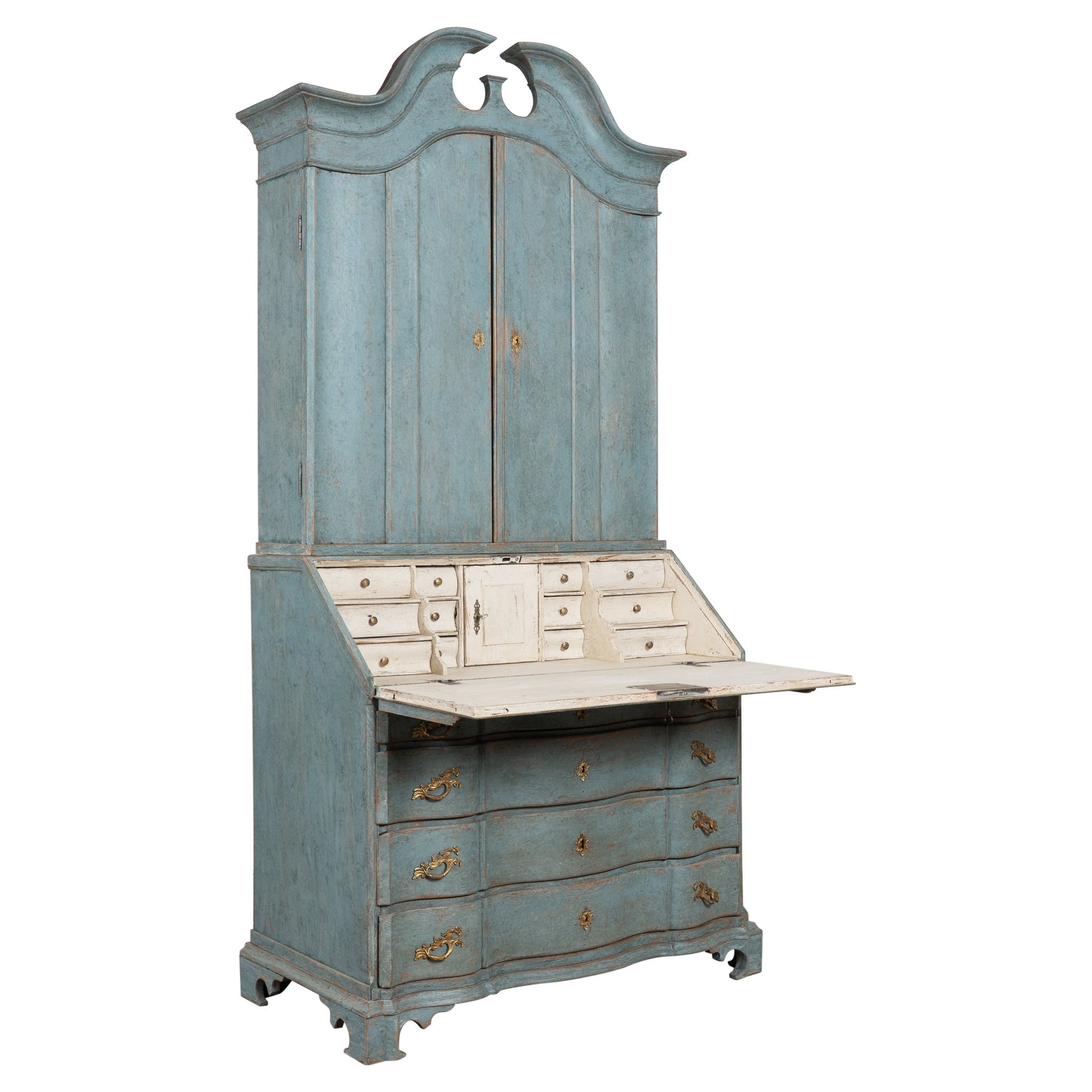 19th Century Blue Oak Secretary Bureau from Denmark For Sale