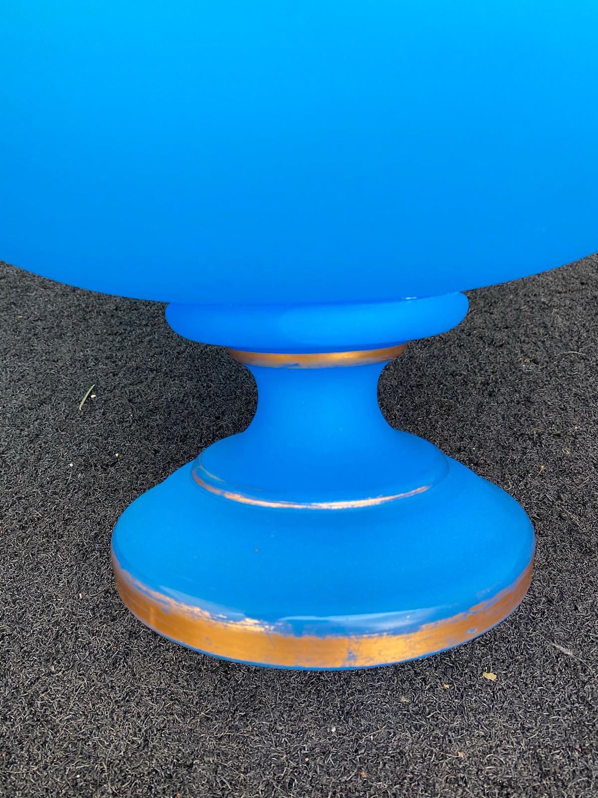 19th Century Blue Opaline Glass Round Centerpiece or Bowl with Gilt Edges 6