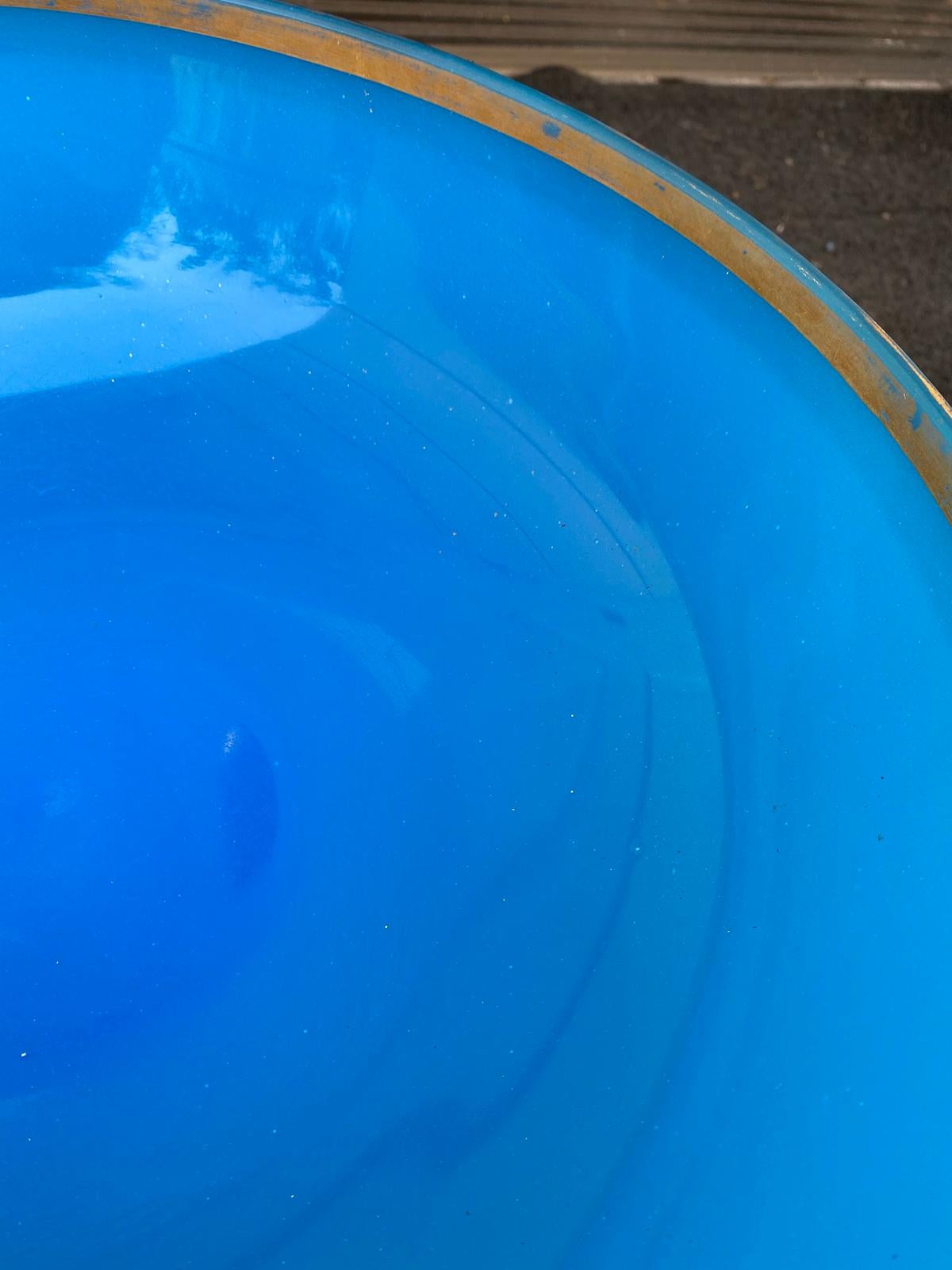 19th Century Blue Opaline Glass Round Centerpiece or Bowl with Gilt Edges 8