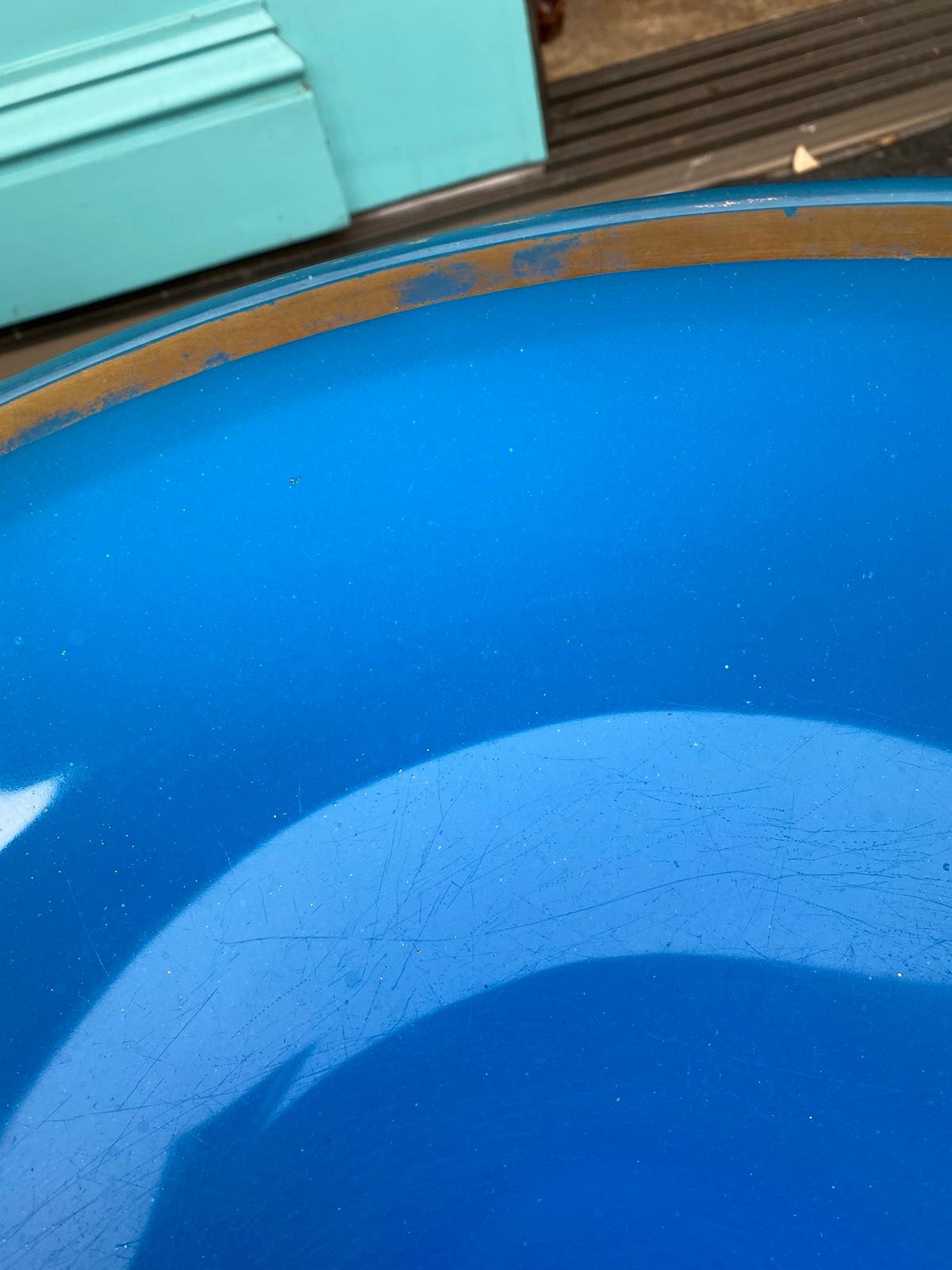 19th Century Blue Opaline Glass Round Centerpiece or Bowl with Gilt Edges 9