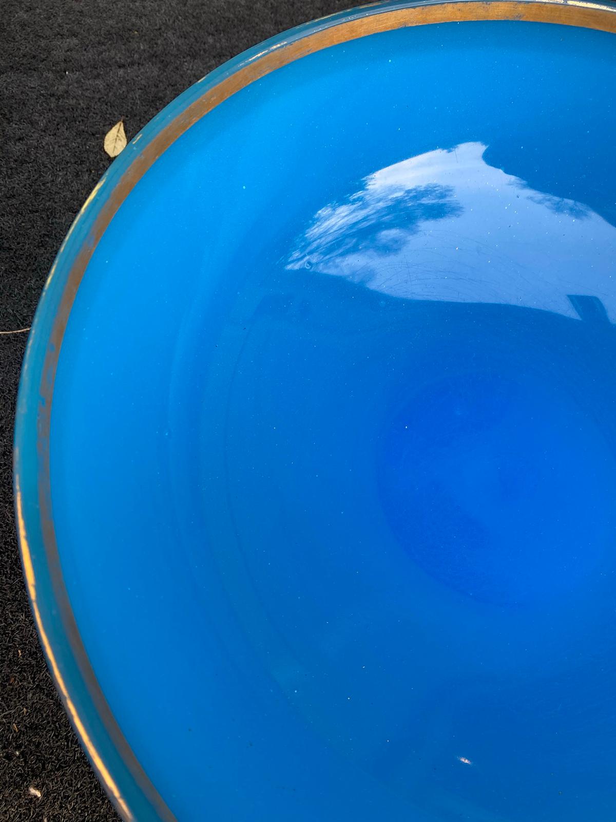 19th Century Blue Opaline Glass Round Centerpiece or Bowl with Gilt Edges 10