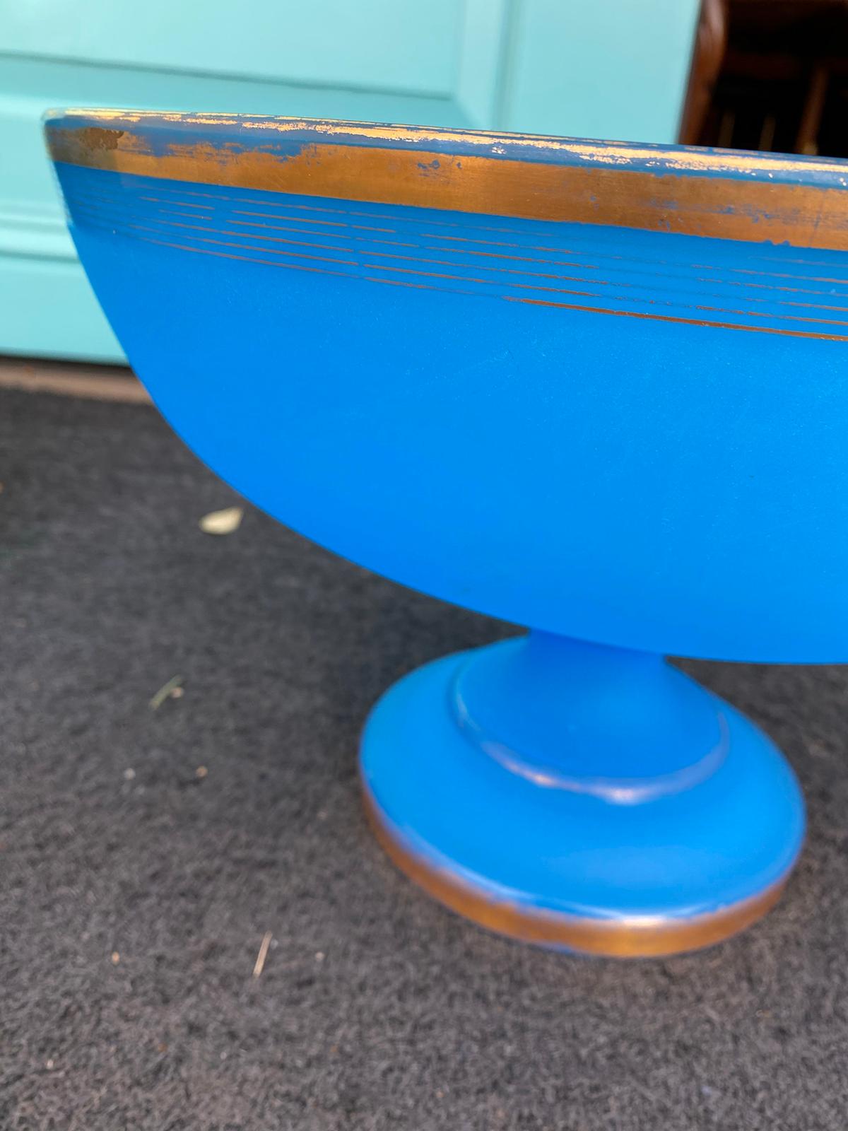19th Century Blue Opaline Glass Round Centerpiece or Bowl with Gilt Edges 3
