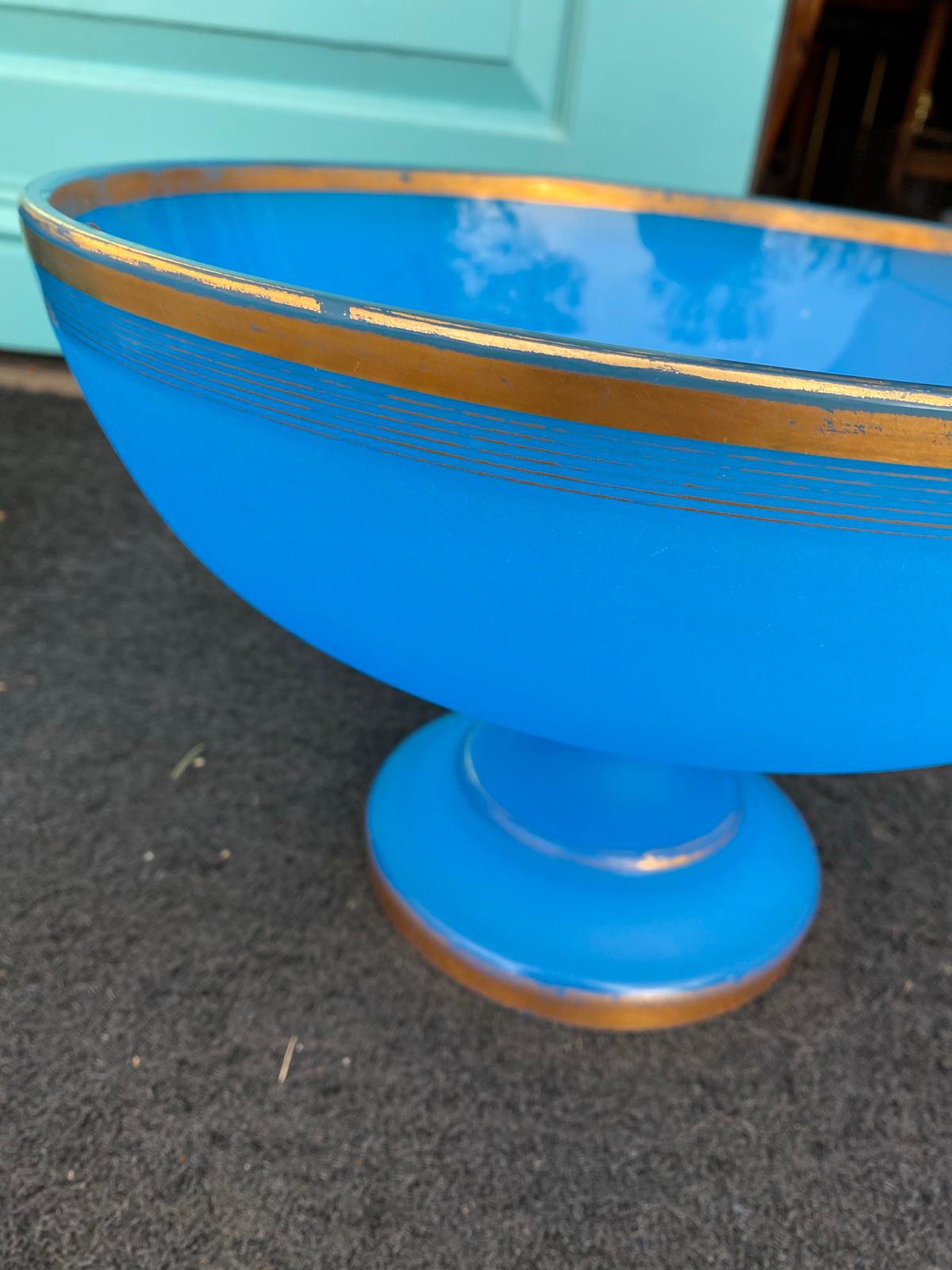 19th Century Blue Opaline Glass Round Centerpiece or Bowl with Gilt Edges 4