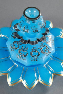 19th Century Blue Opaline Perfume Bottle with Enamel Decoration