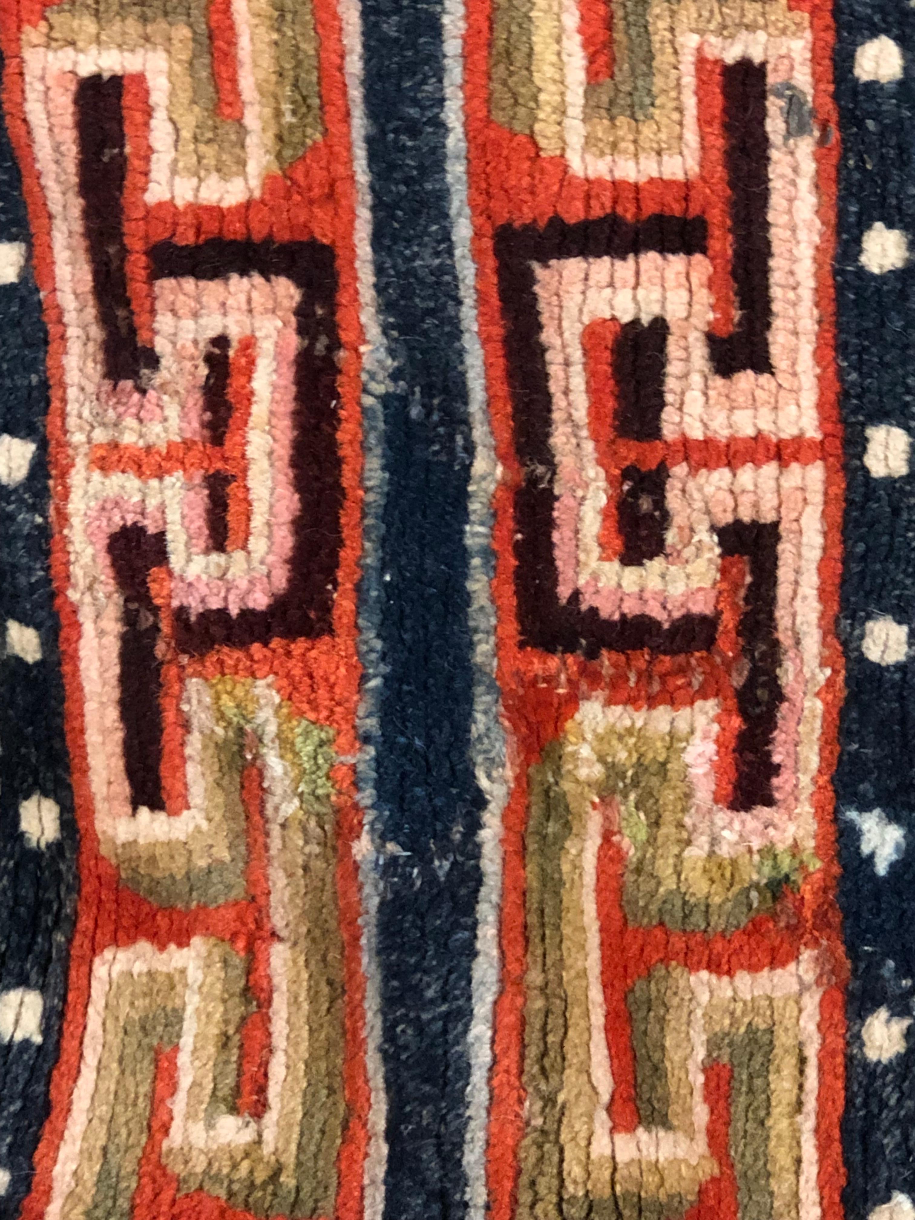 19th Century Blue, Orange and White Kyongde Runner Rug from Tibet, Khaden For Sale 2