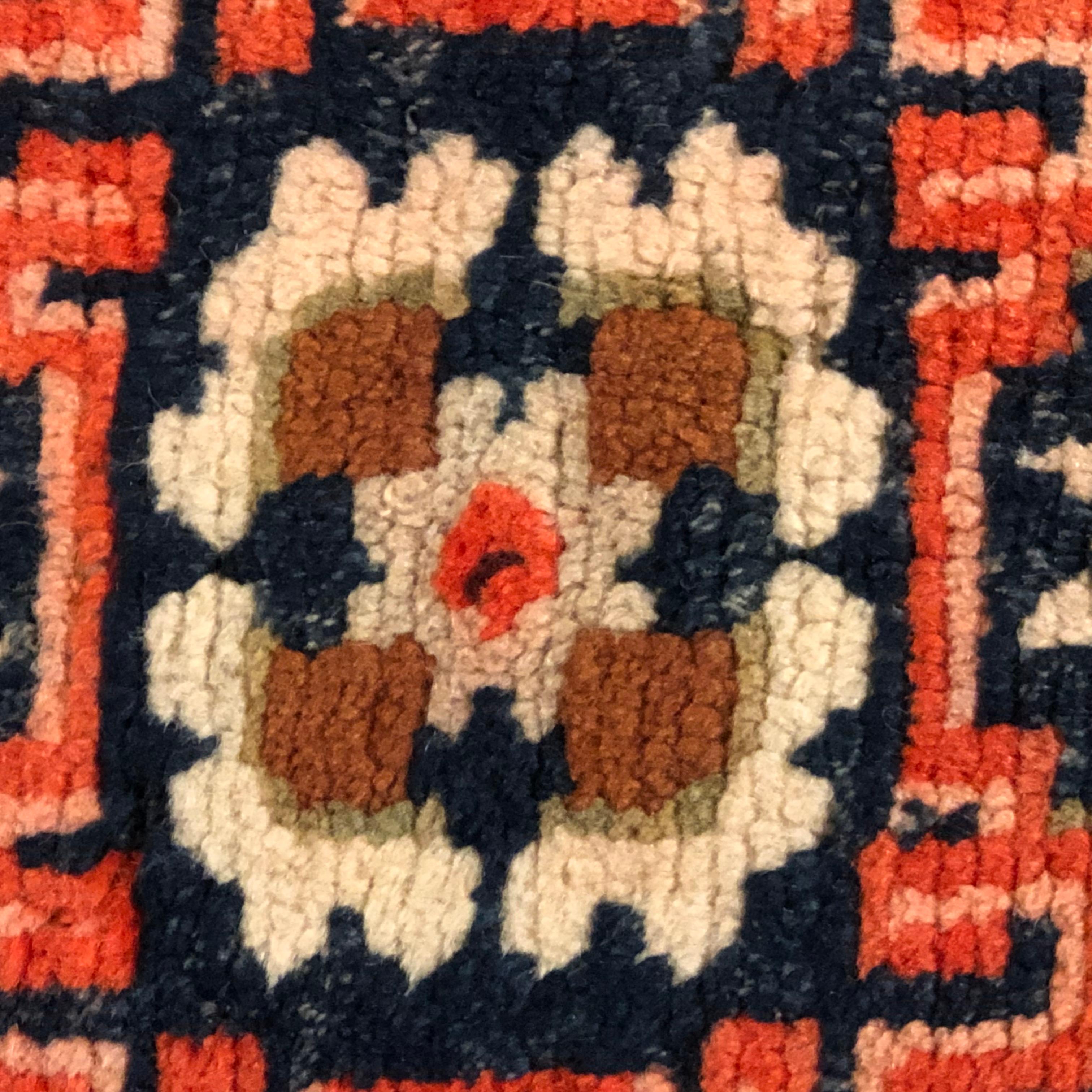Tibetan 19th Century Blue, Orange and White Kyongde Runner Rug from Tibet, Khaden For Sale