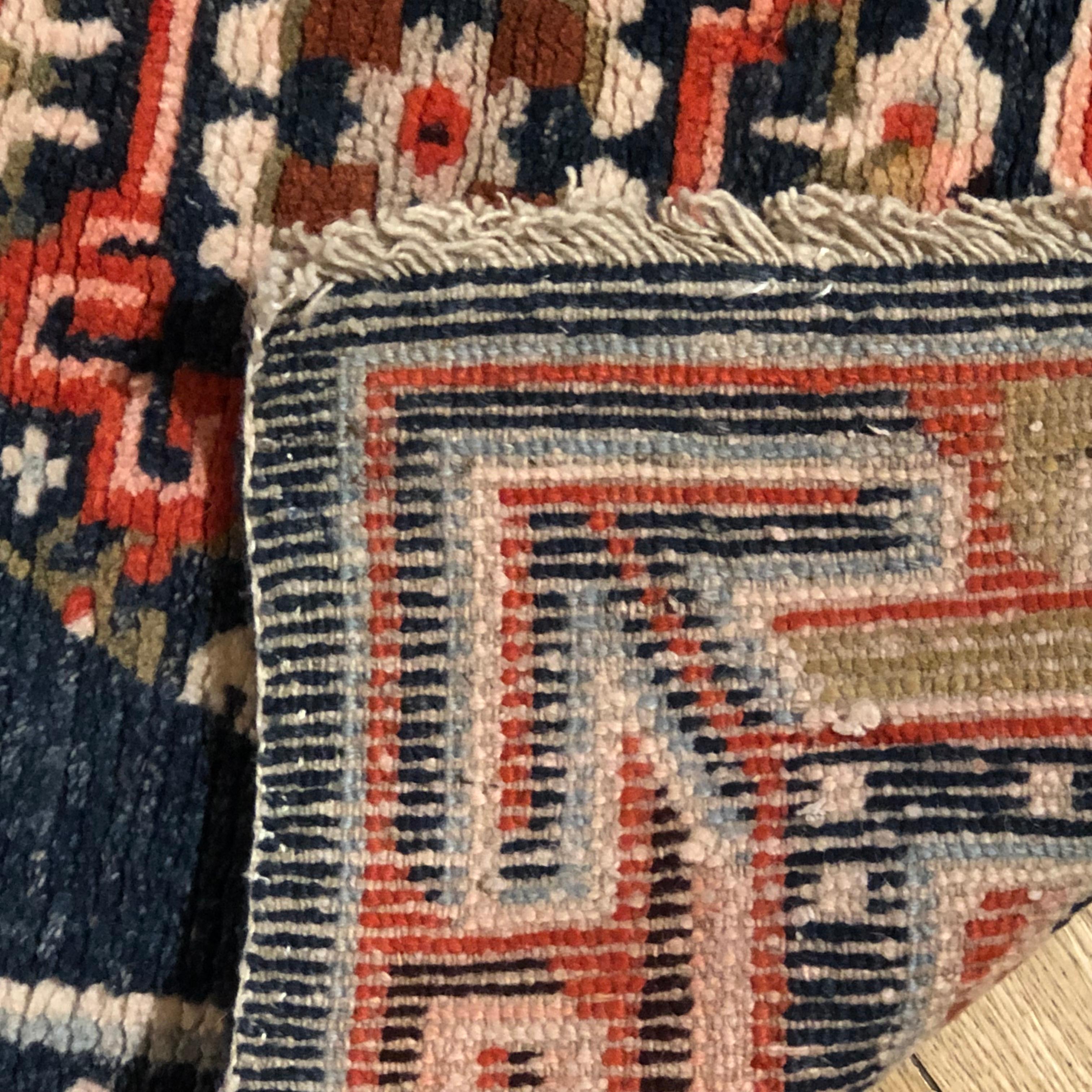 Tibetan 19th Century Blue, Orange and White Kyongde Runner Rug from Tibet, Khaden For Sale