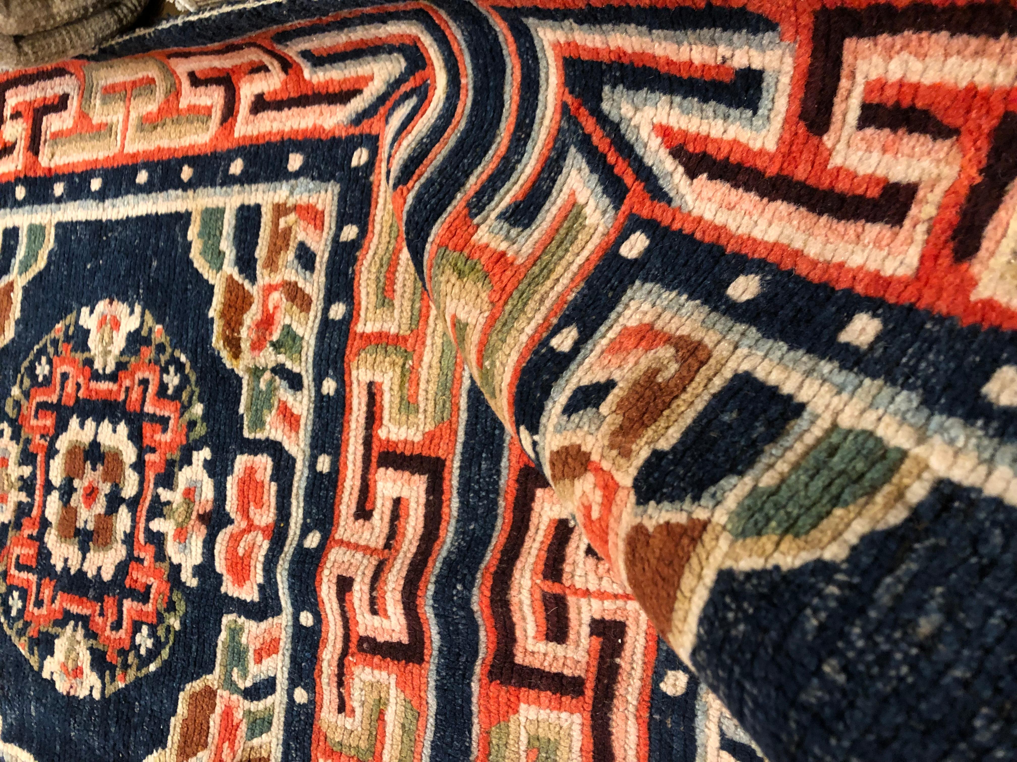 19th Century Blue, Orange and White Kyongde Runner Rug from Tibet, Khaden In Good Condition For Sale In Firenze, IT