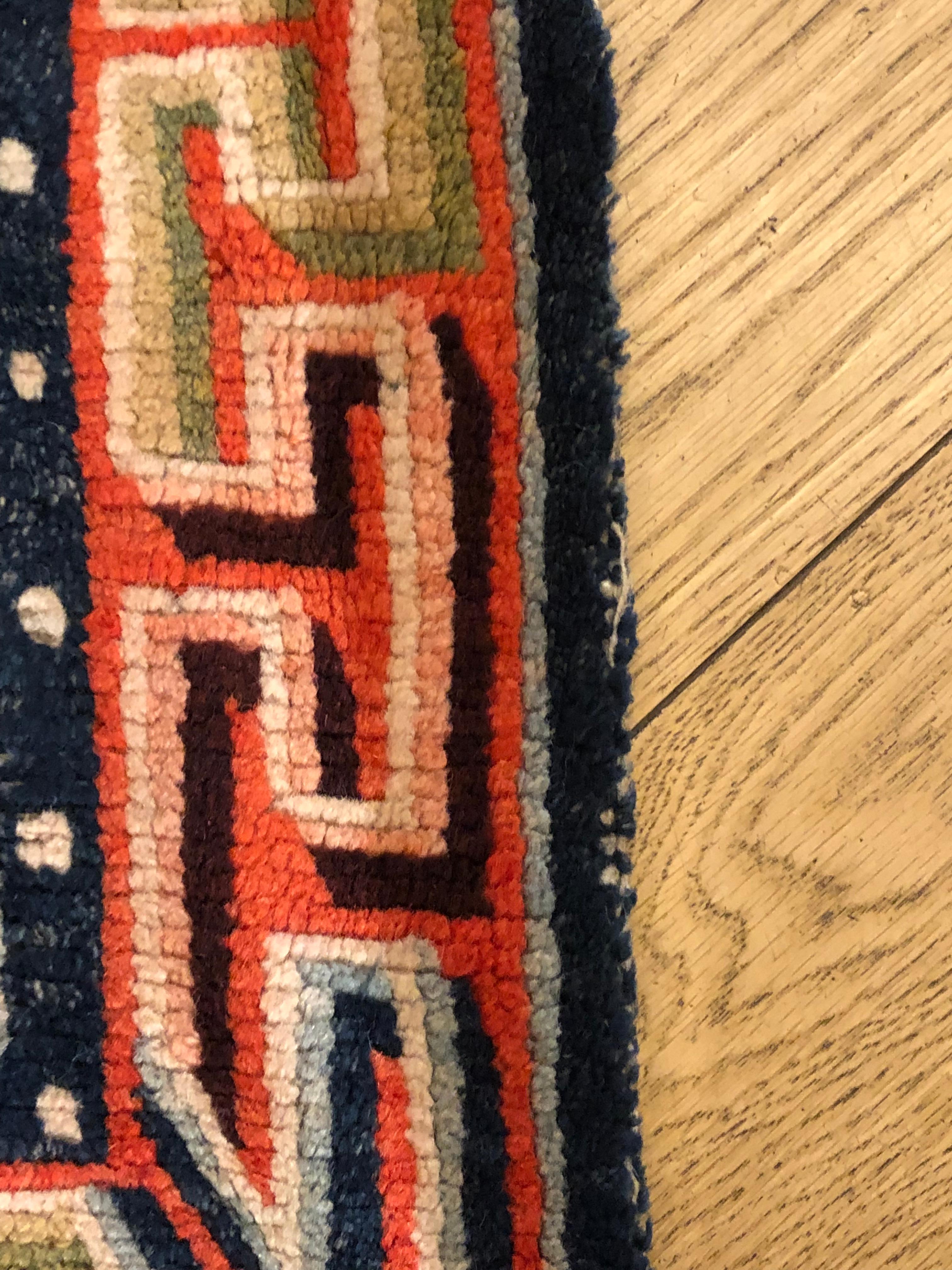 19th Century Blue, Orange and White Kyongde Runner Rug from Tibet, Khaden For Sale 1