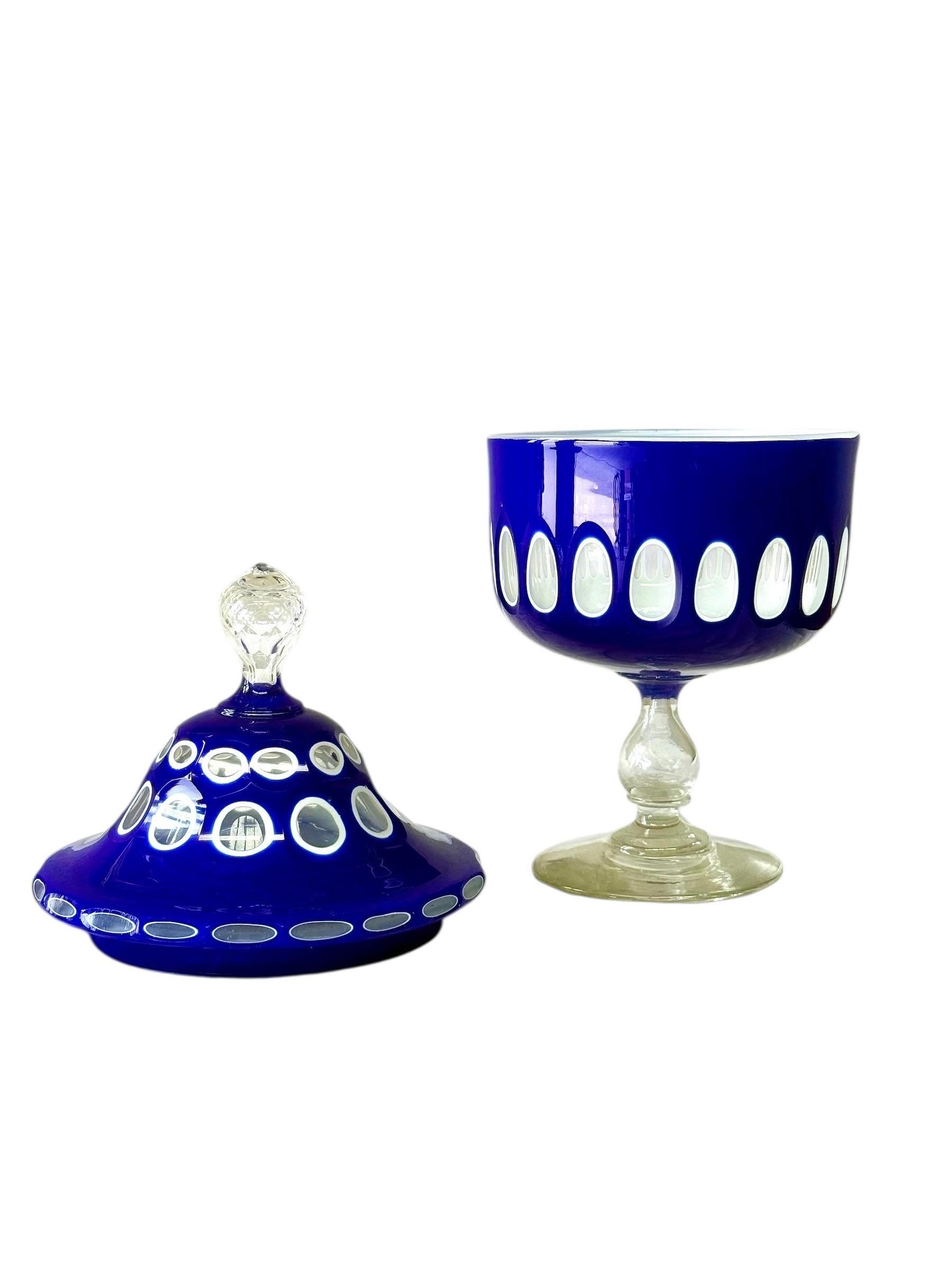 Drageoir du 19e siècle recouvert de verre opalin et de bleu en vente 9
