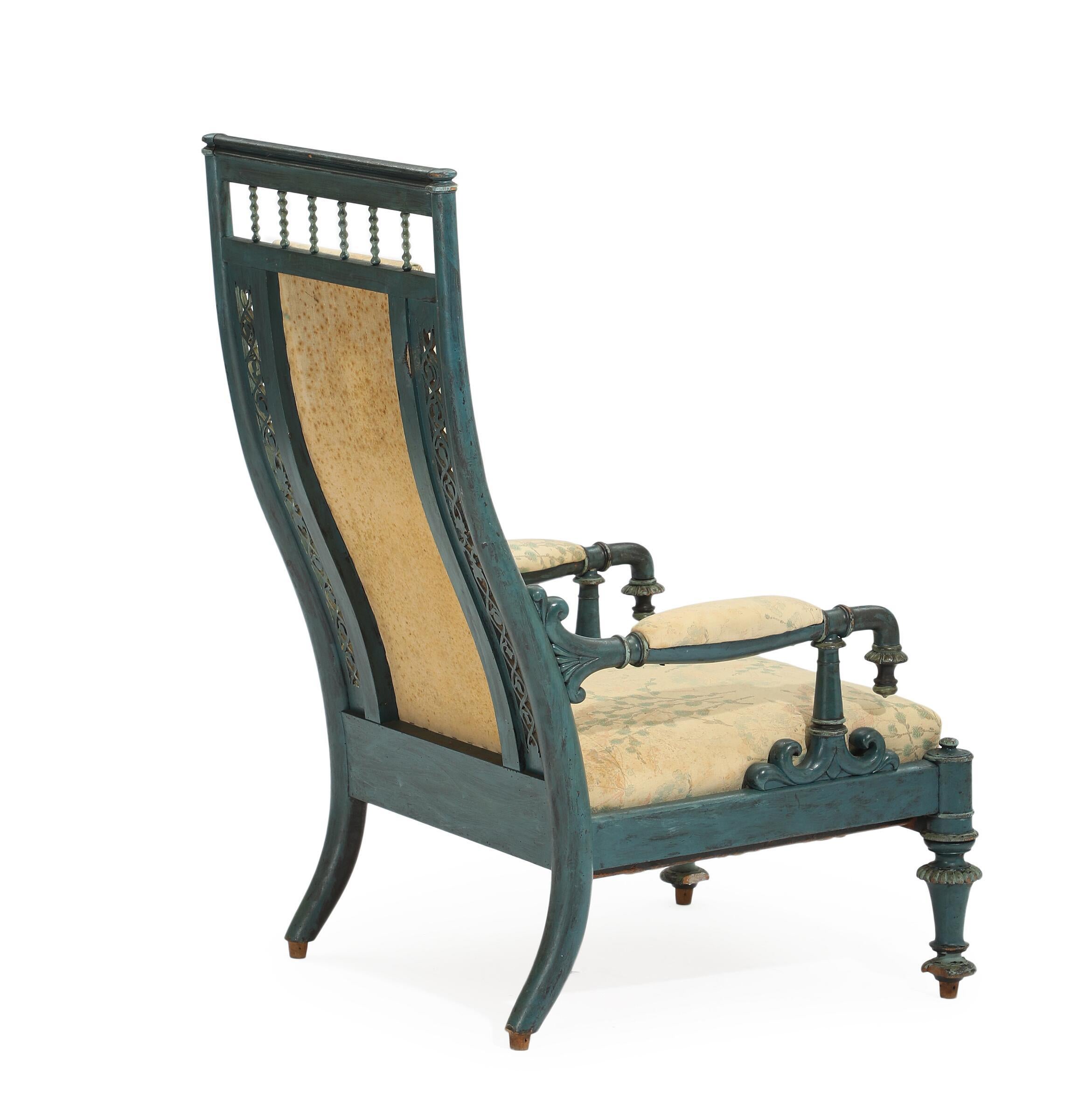Eastlake 19th Century Blue-Painted Bergere Chair For Sale