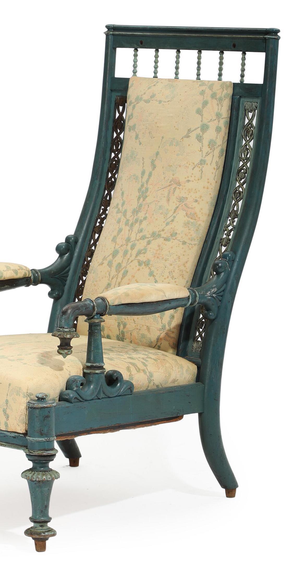 Danish 19th Century Blue-Painted Bergere Chair For Sale