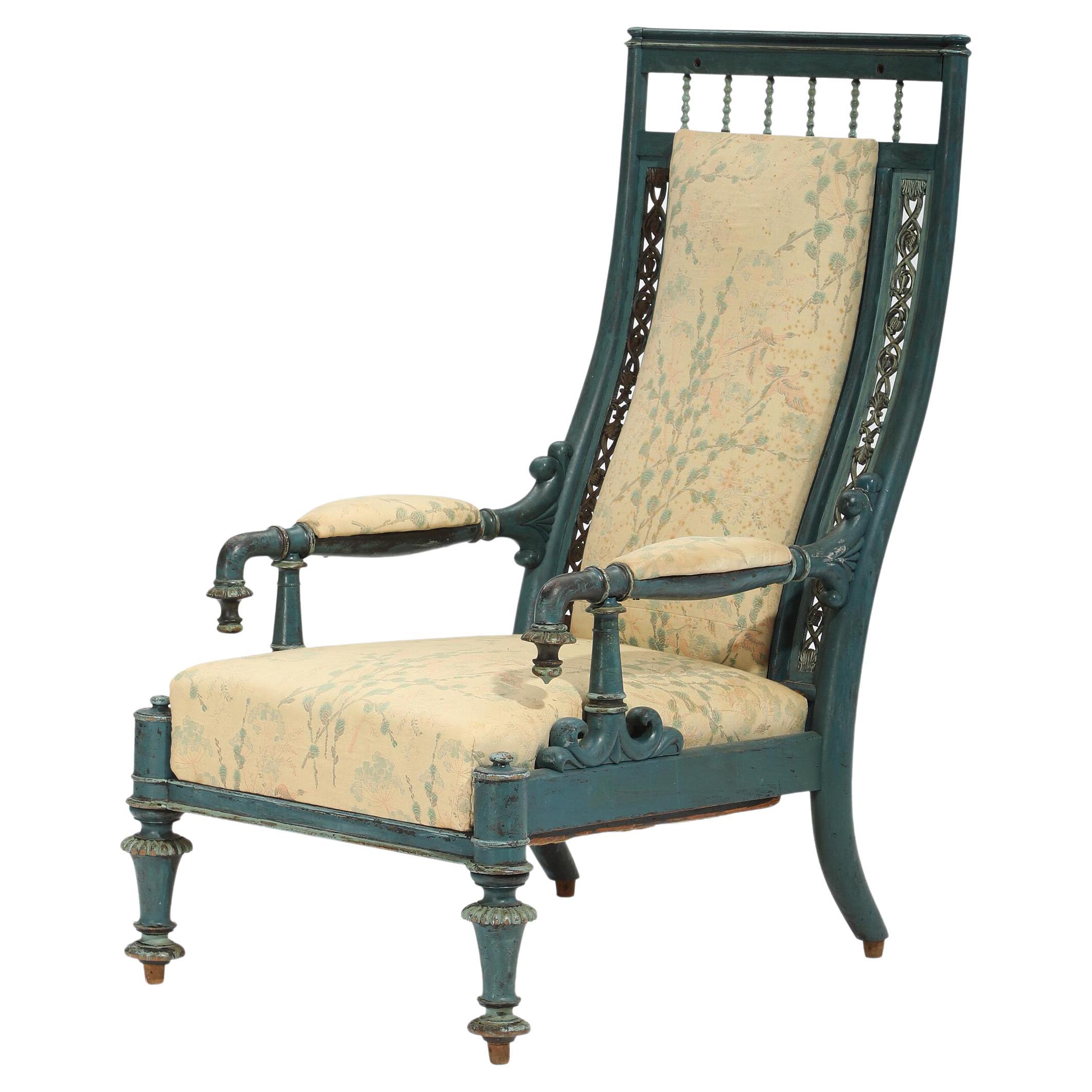 19th Century Blue-Painted Bergere Chair For Sale