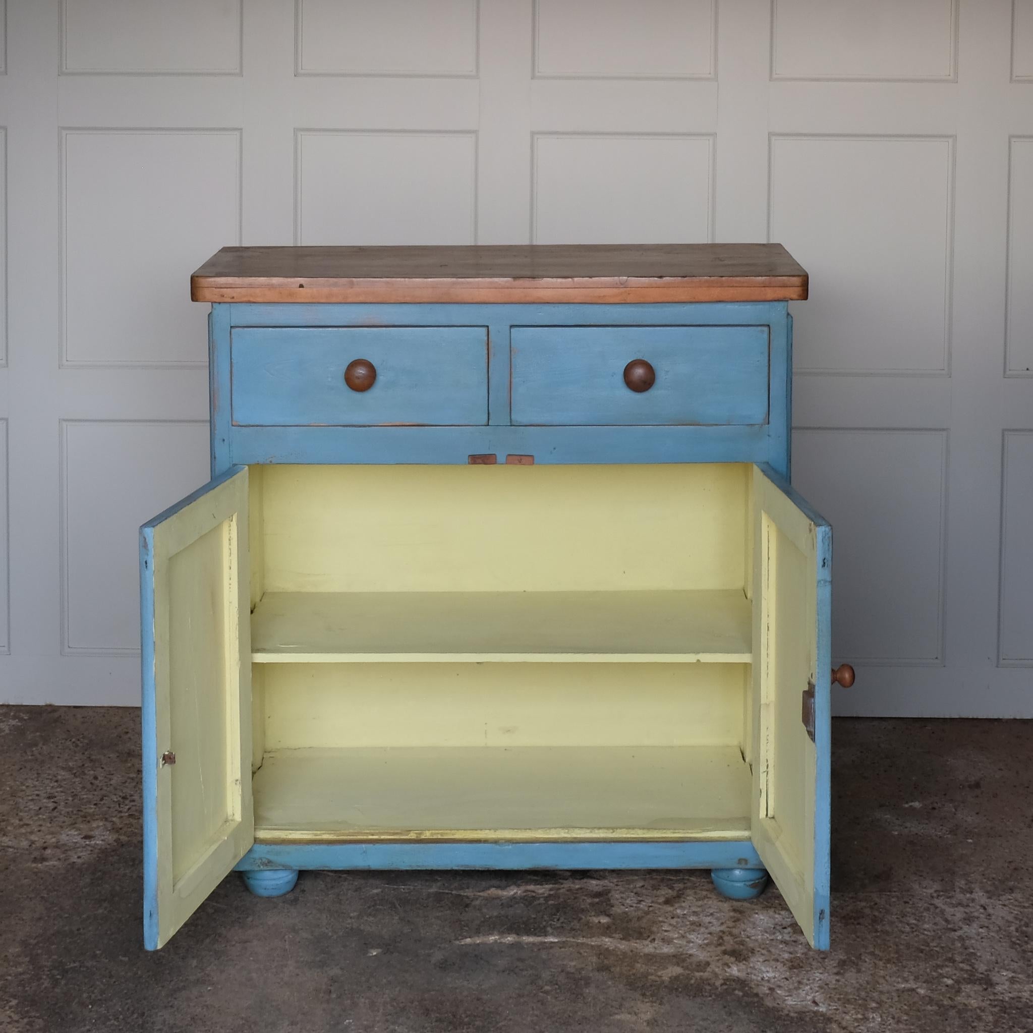 British 19th Century Blue Painted Cupboard For Sale