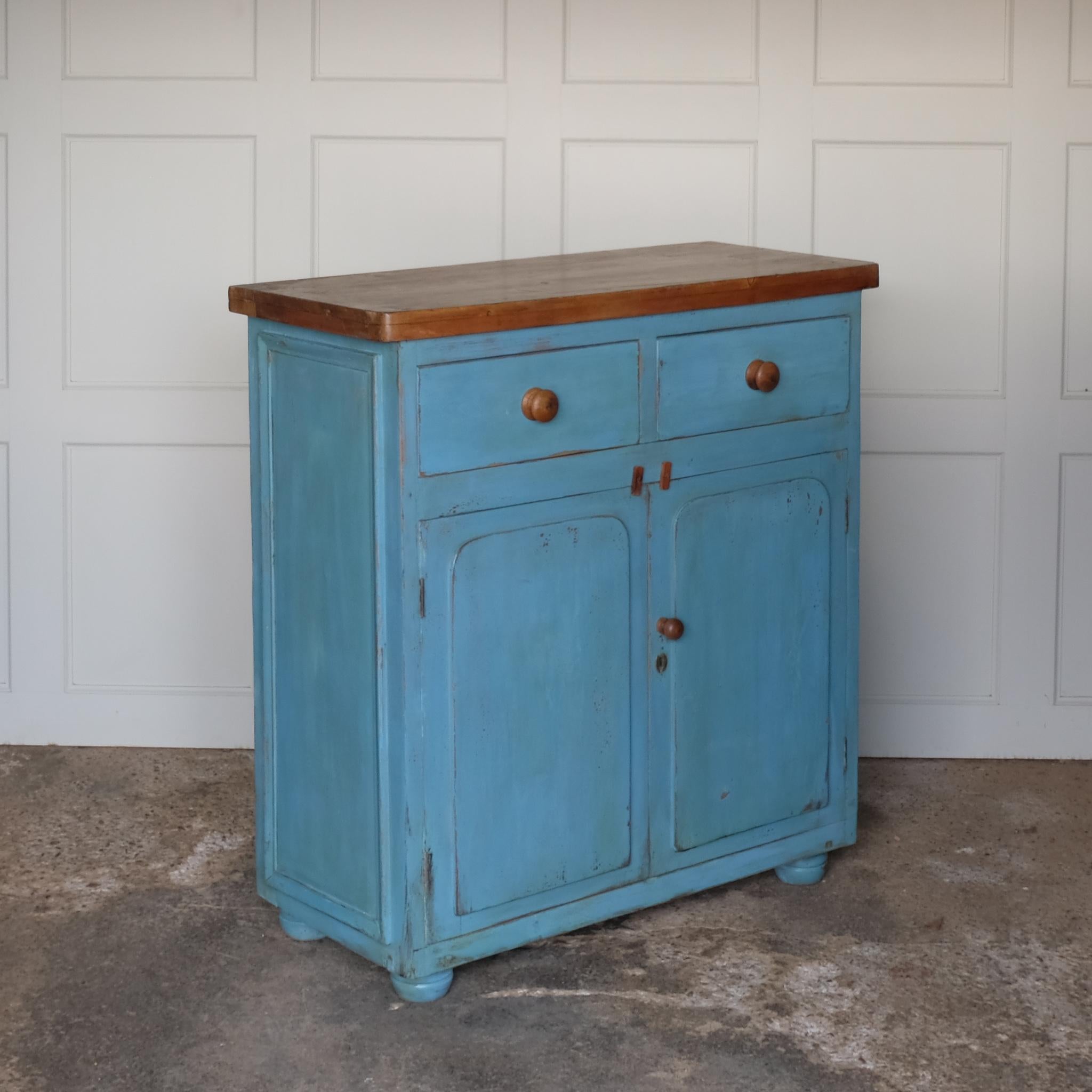 Hand-Painted 19th Century Blue Painted Cupboard For Sale