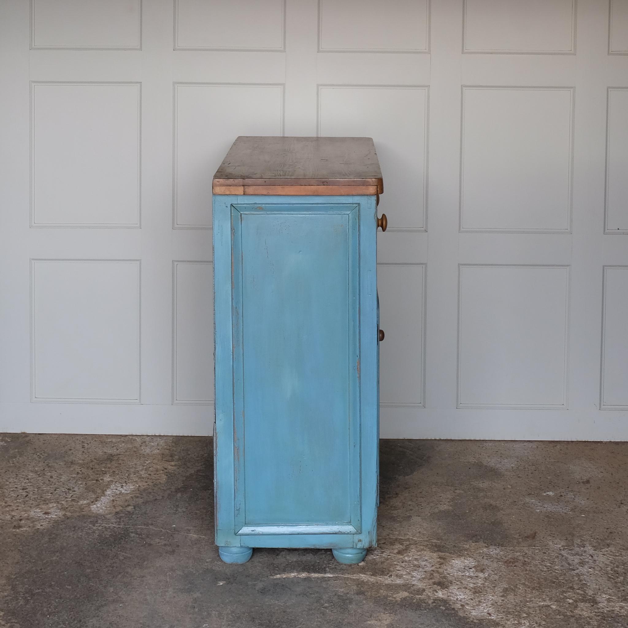 Wood 19th Century Blue Painted Cupboard For Sale