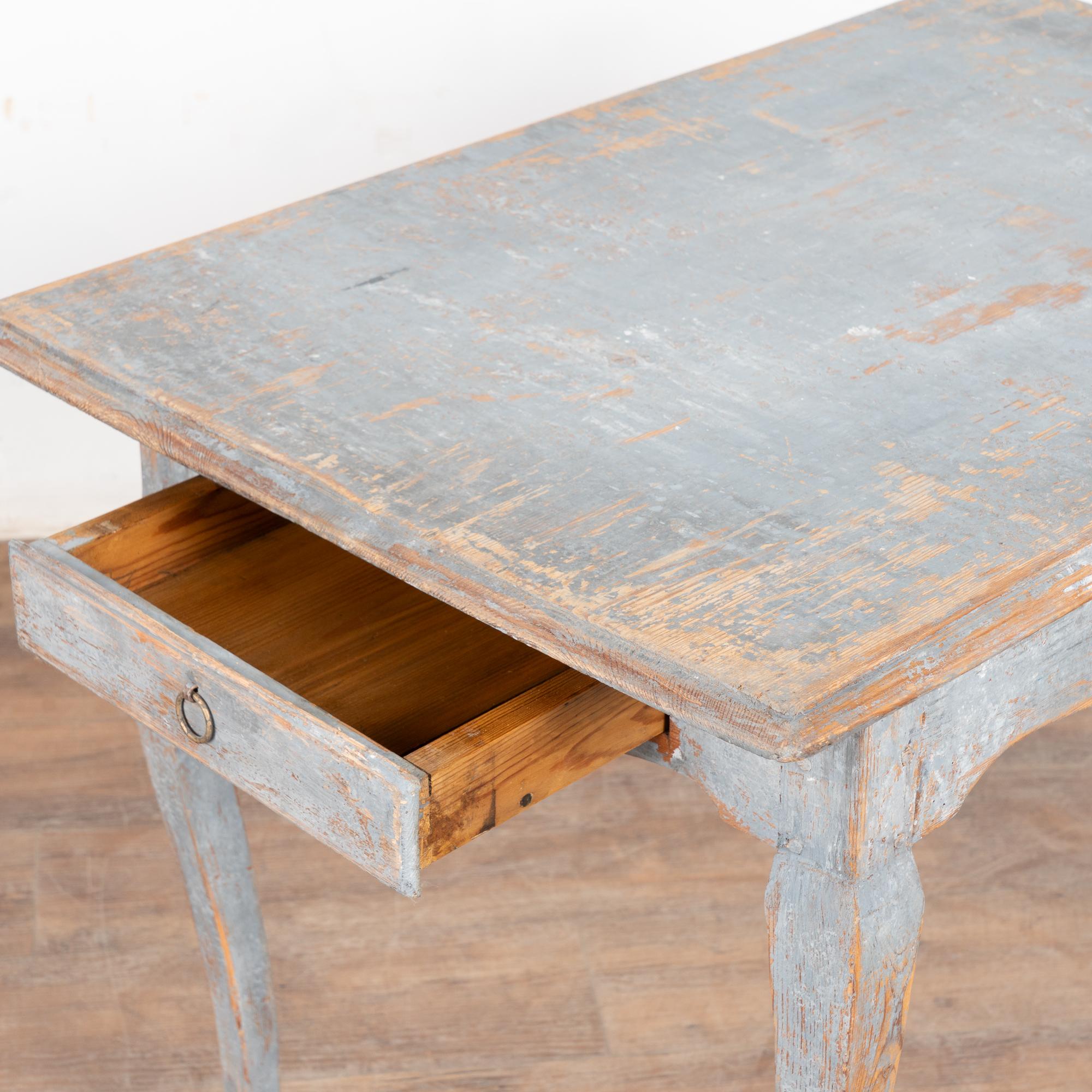 19th Century Blue Painted Swedish Pine Side Table with Drawer For Sale 8