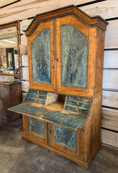 19th Century Blue Painted Swedish Secretary Cabinet