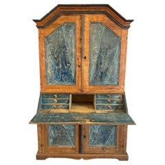 19th Century Blue Painted Swedish Secretary Cabinet