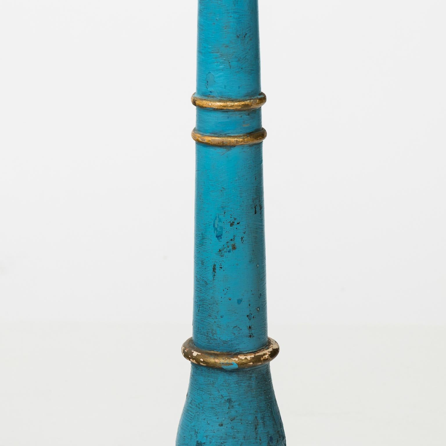 19th Century Blue Painted Wooden Candlesticks For Sale 9