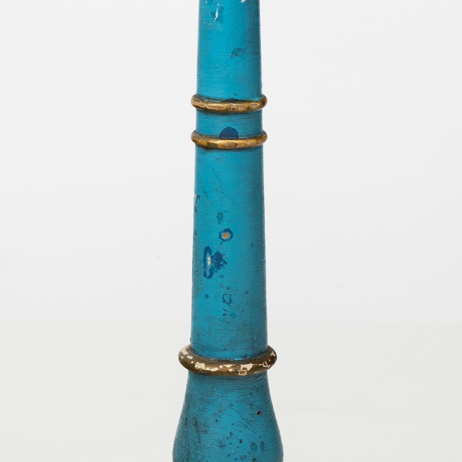 19th Century Blue Painted Wooden Candlesticks For Sale 5