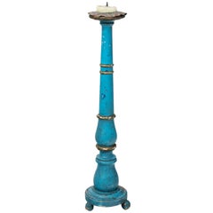 19th Century Blue Painted Wooden Candlesticks