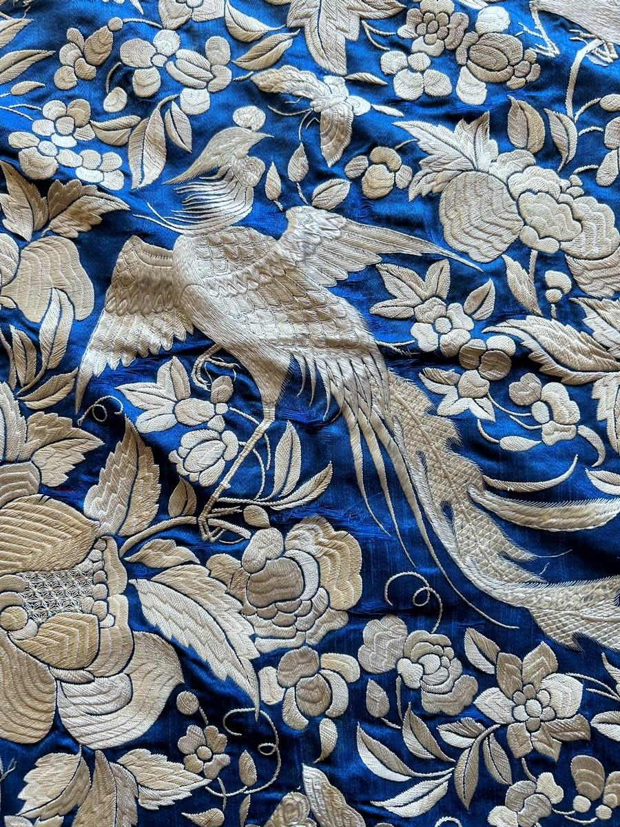 19th century blue satin Chinese wall hanging or bedspread for Export Europe 10