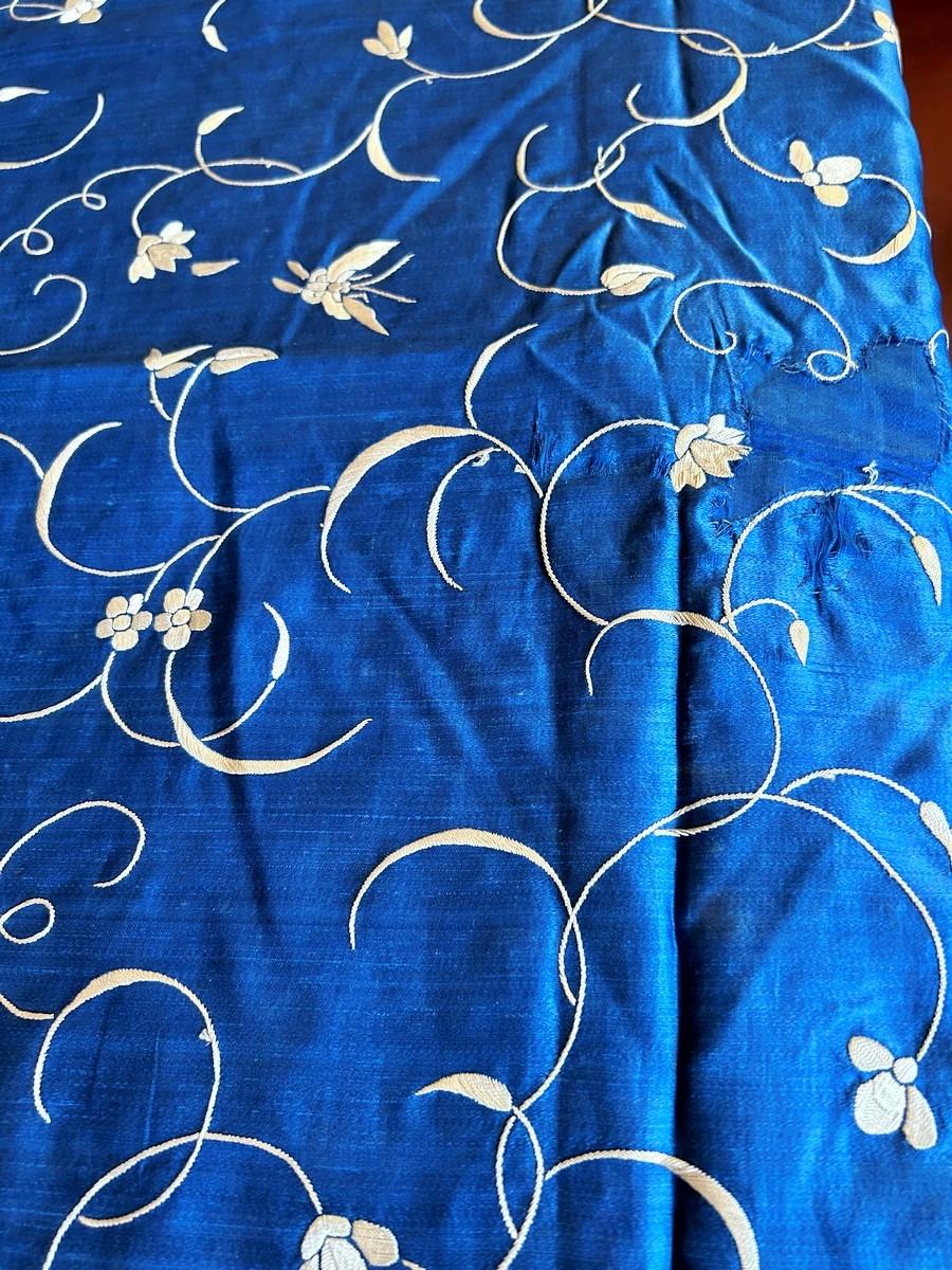 19th century blue satin Chinese wall hanging or bedspread for Export Europe 14