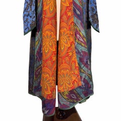 19th Century Blue Silk Brocade Chapan