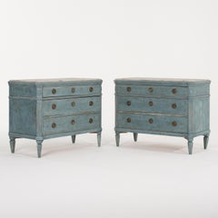 19th Century Swedish Gustavian Pair of Blue Pinewood Chest - Faux Marble Cabinet