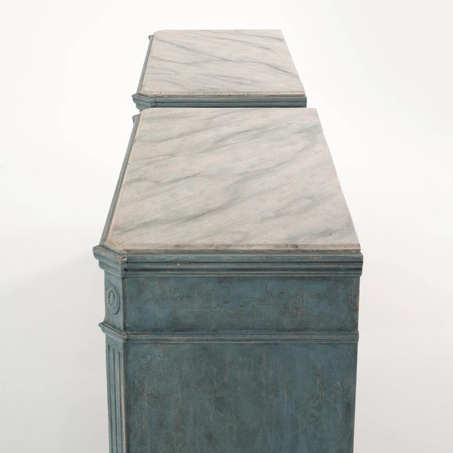 19th Century Blue Swedish Gustavian Pair of Pinewood Chest - Faux Marble Cabinet For Sale 2