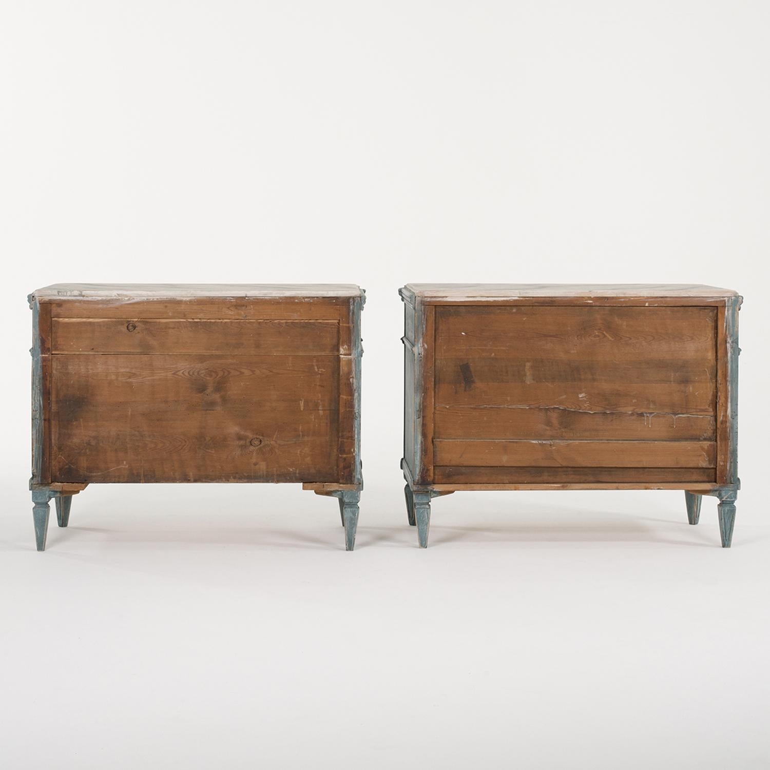 19th Century Blue Swedish Gustavian Pair of Pinewood Chest - Faux Marble Cabinet For Sale 3