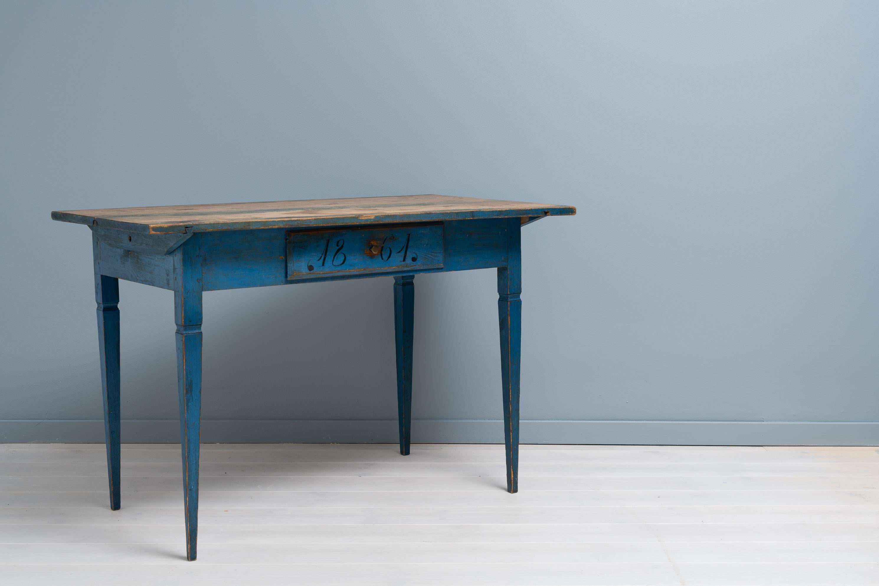 Genuine Antique Blue Swedish Gustavian Style Country Pine Desk Table For Sale 1