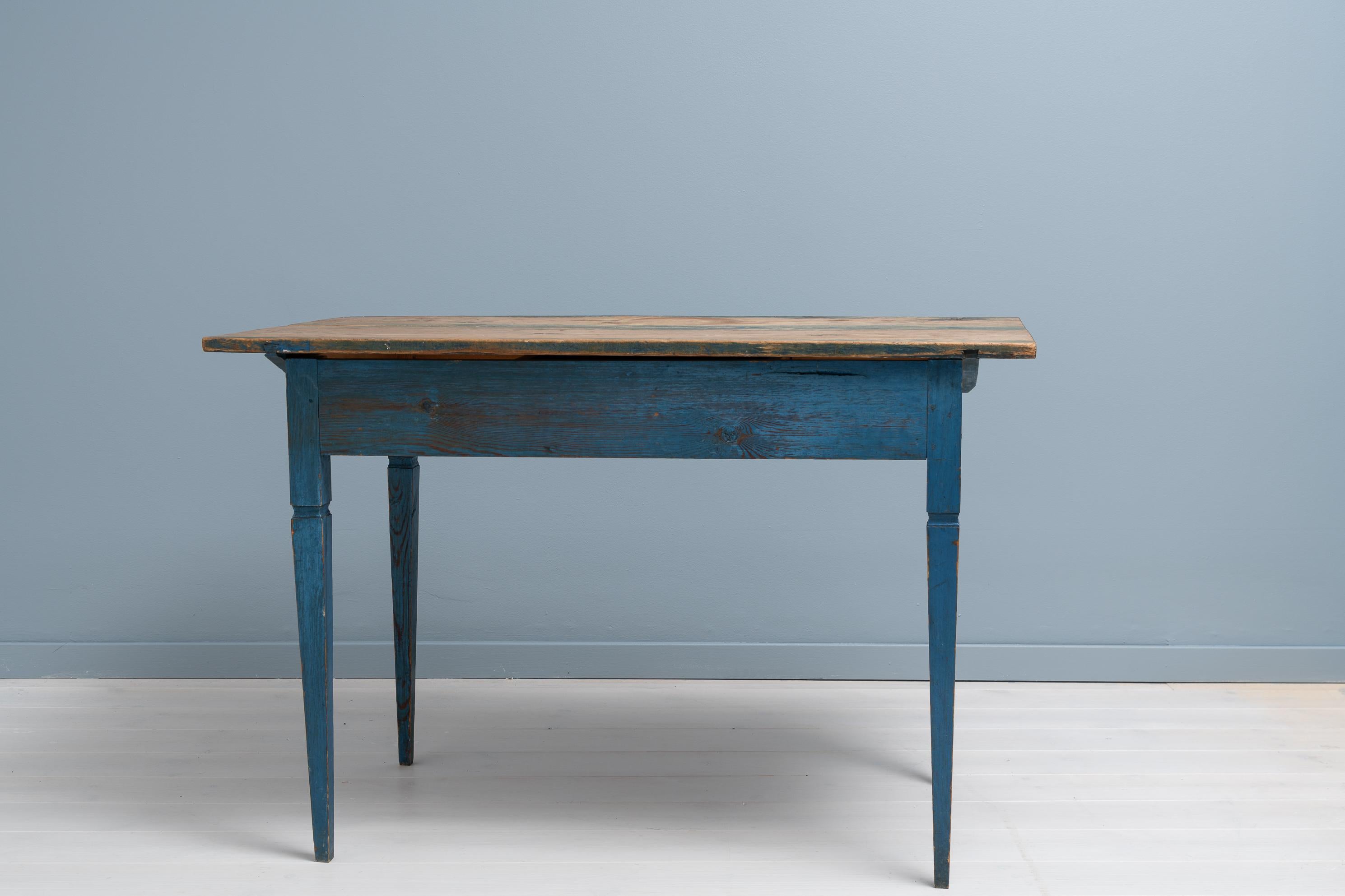 Genuine Antique Blue Swedish Gustavian Style Country Pine Desk Table For Sale 2