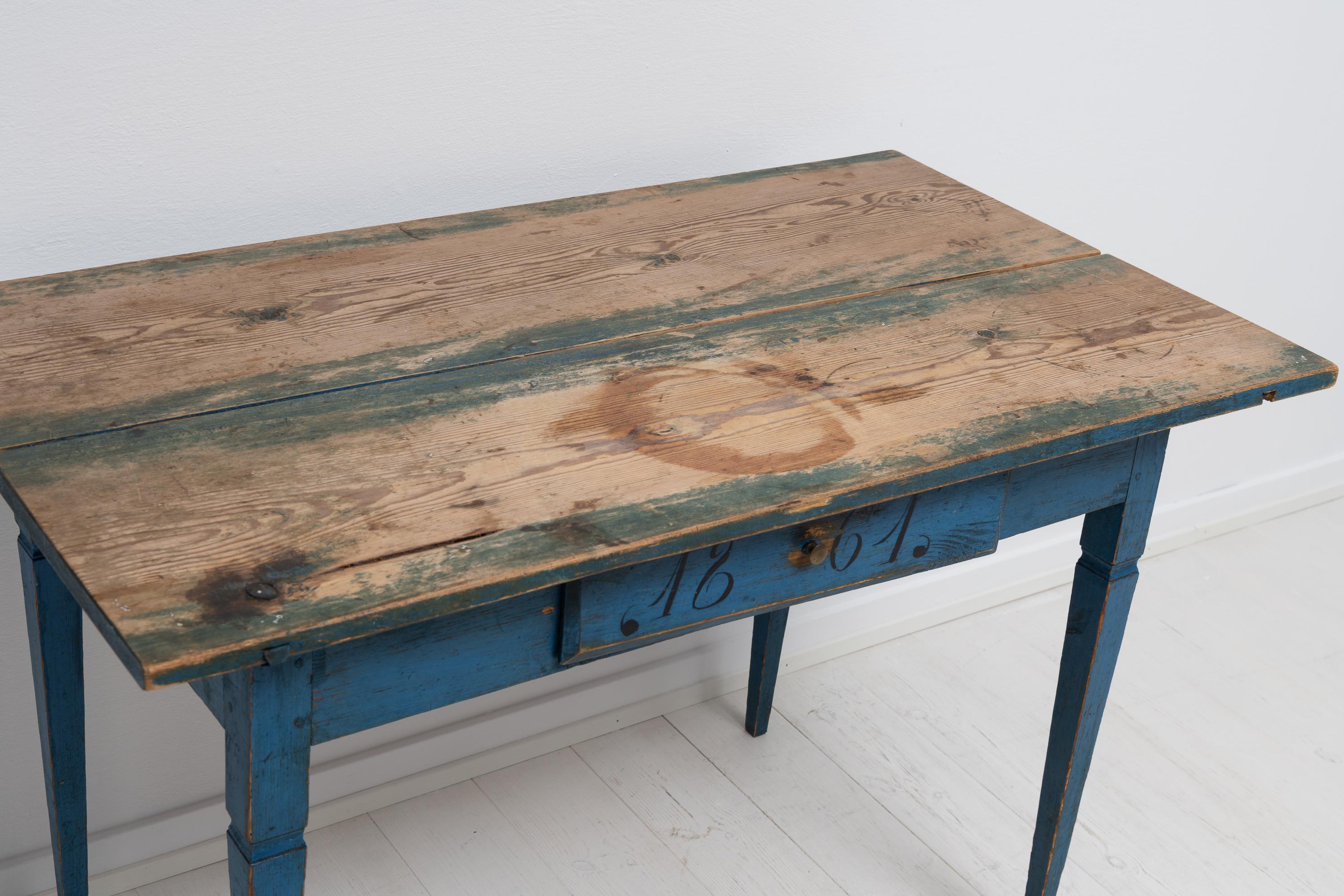 Genuine Antique Blue Swedish Gustavian Style Country Pine Desk Table For Sale 4