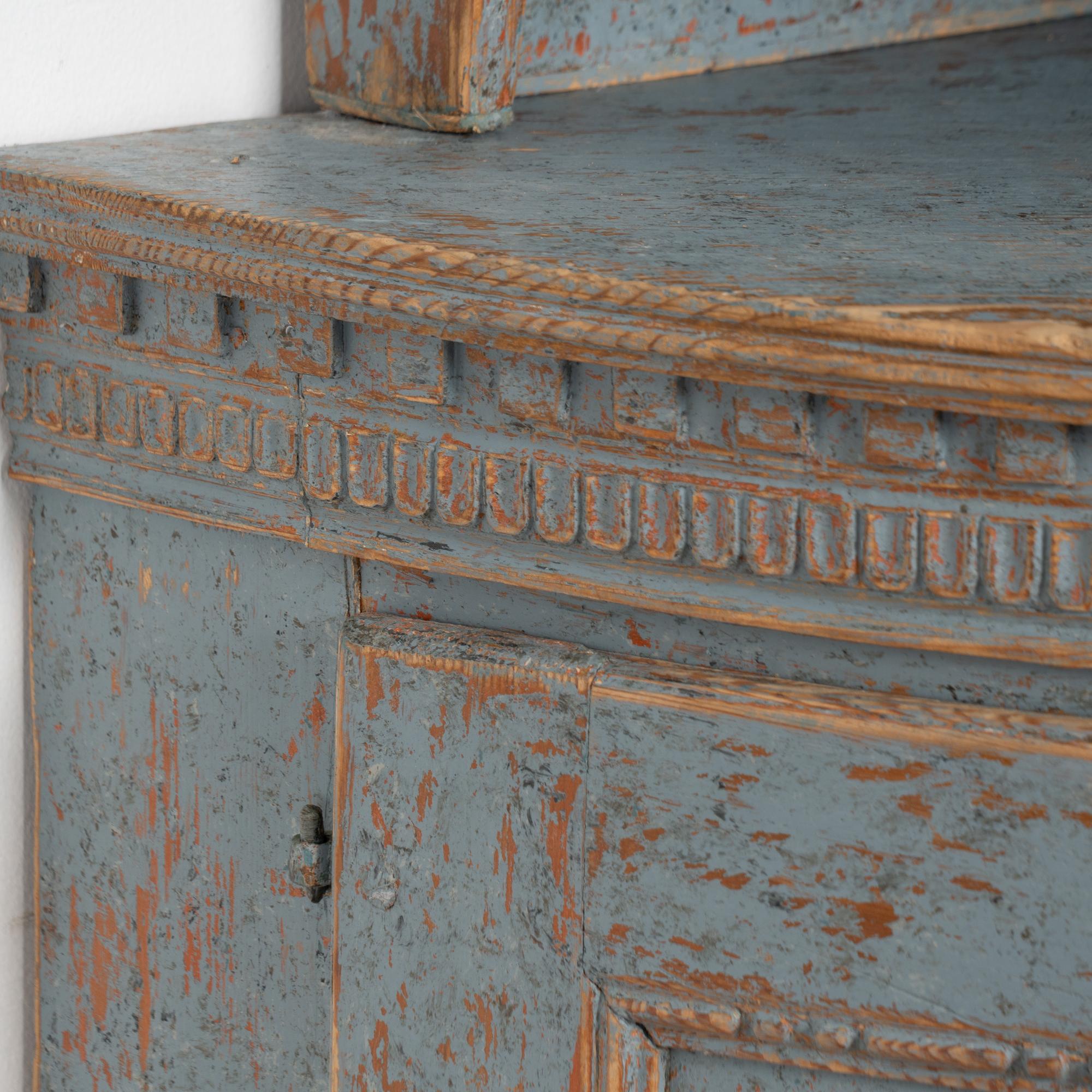 19th Century Blue Swedish Pine Bow Front Corner Cabinet For Sale 6