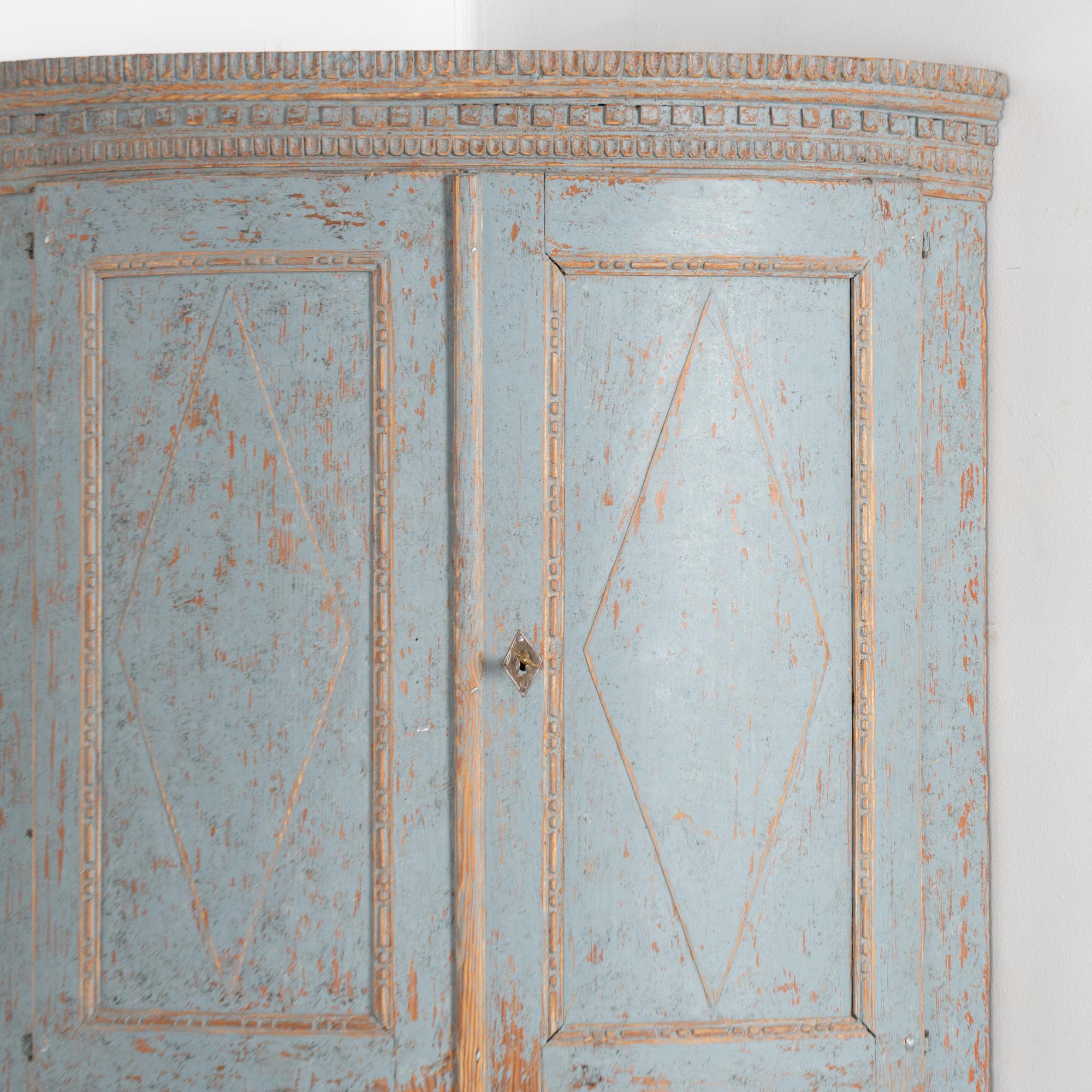19th Century Blue Swedish Pine Bow Front Corner Cabinet For Sale 1