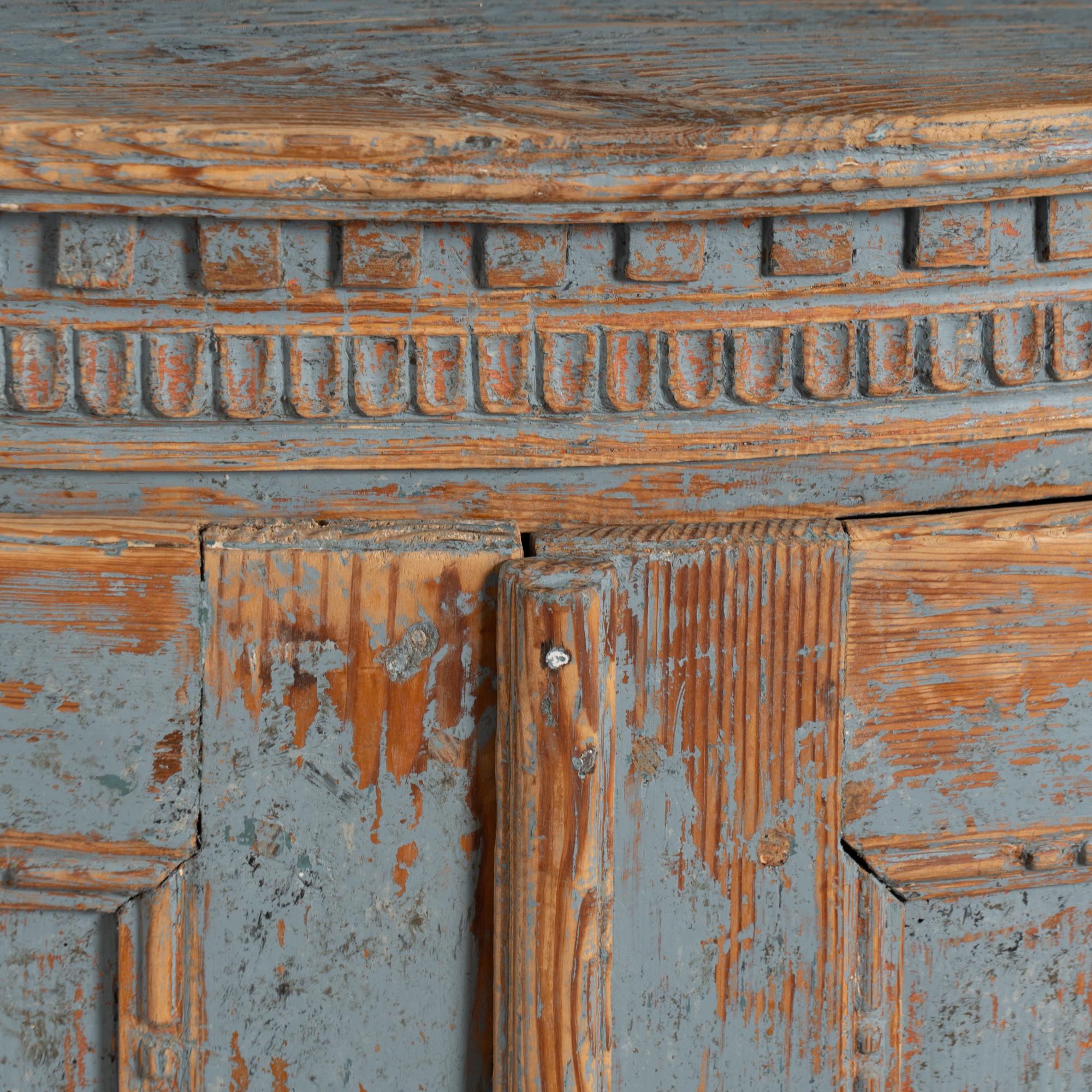 19th Century Blue Swedish Pine Bow Front Corner Cabinet For Sale 2