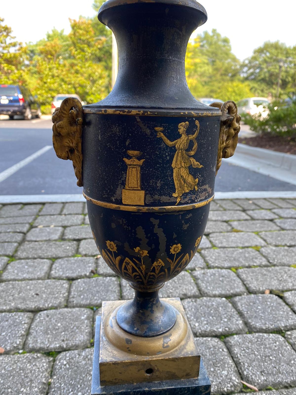 19th Century Blue Tole Lamp, Original Finish 6
