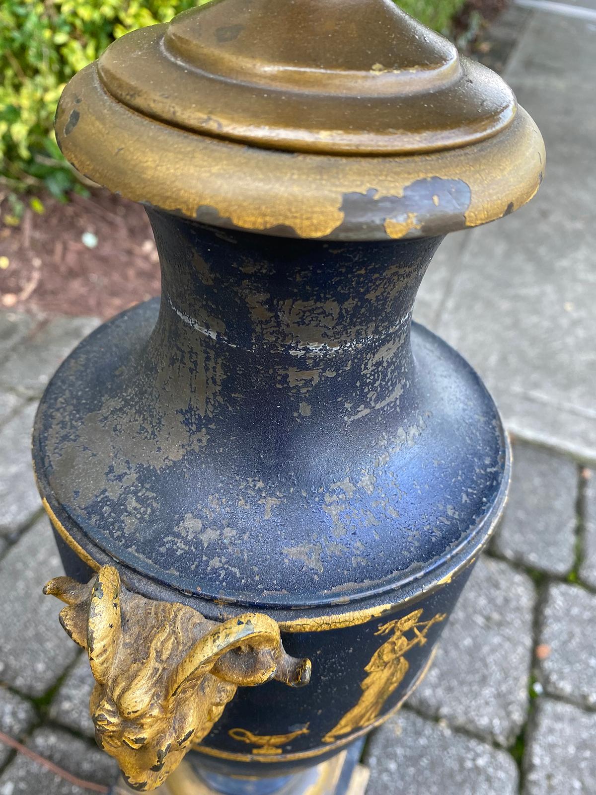 19th Century Blue Tole Lamp, Original Finish 7