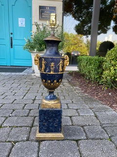 19th Century Blue Tole Lamp, Original Finish